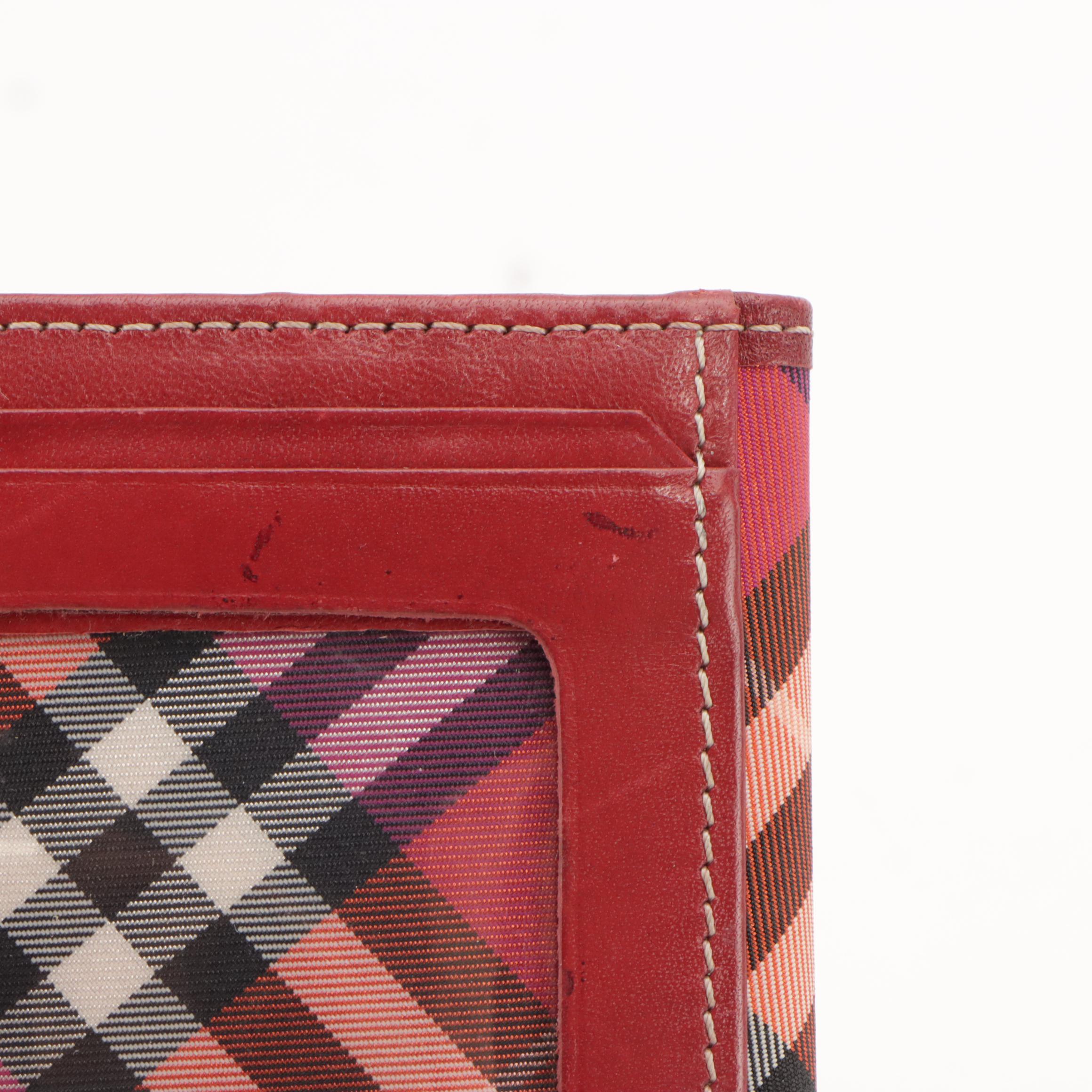 Burberry Blue Label Nova Check Compact Card Wallet with Red Leather Trim