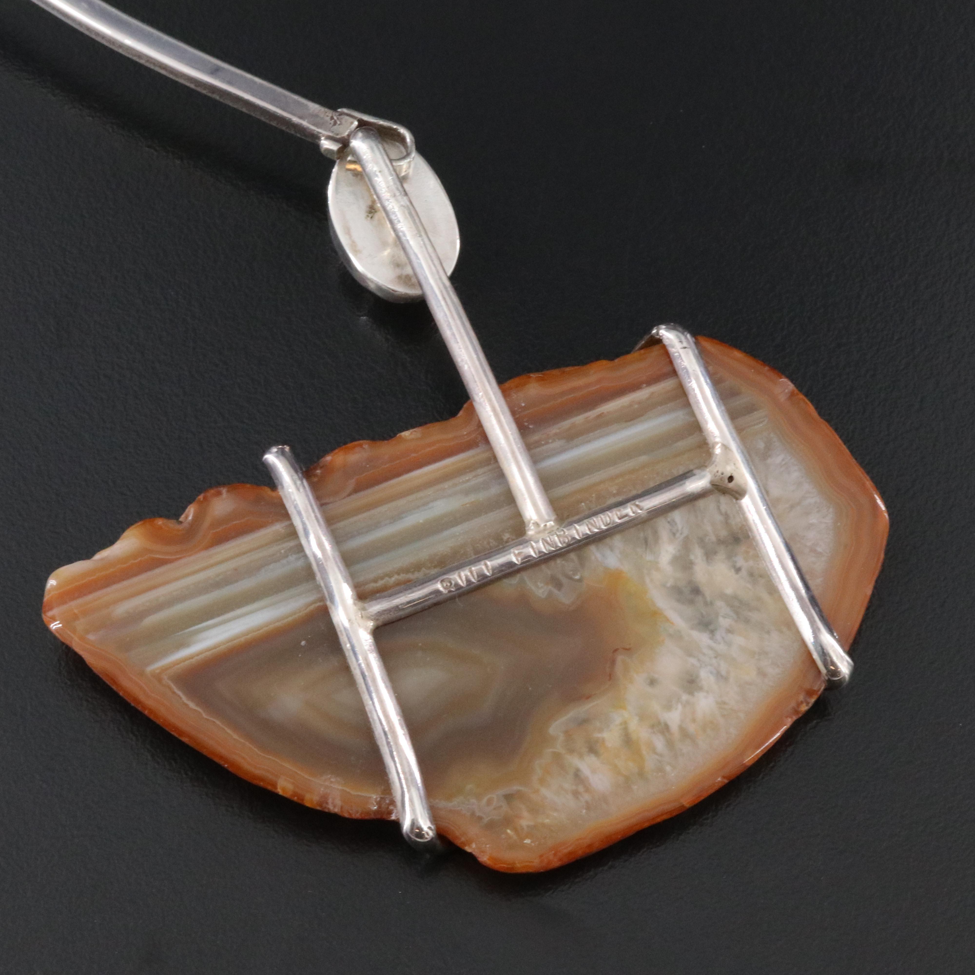 Artisan Signed Sterling Agate Torque Necklace