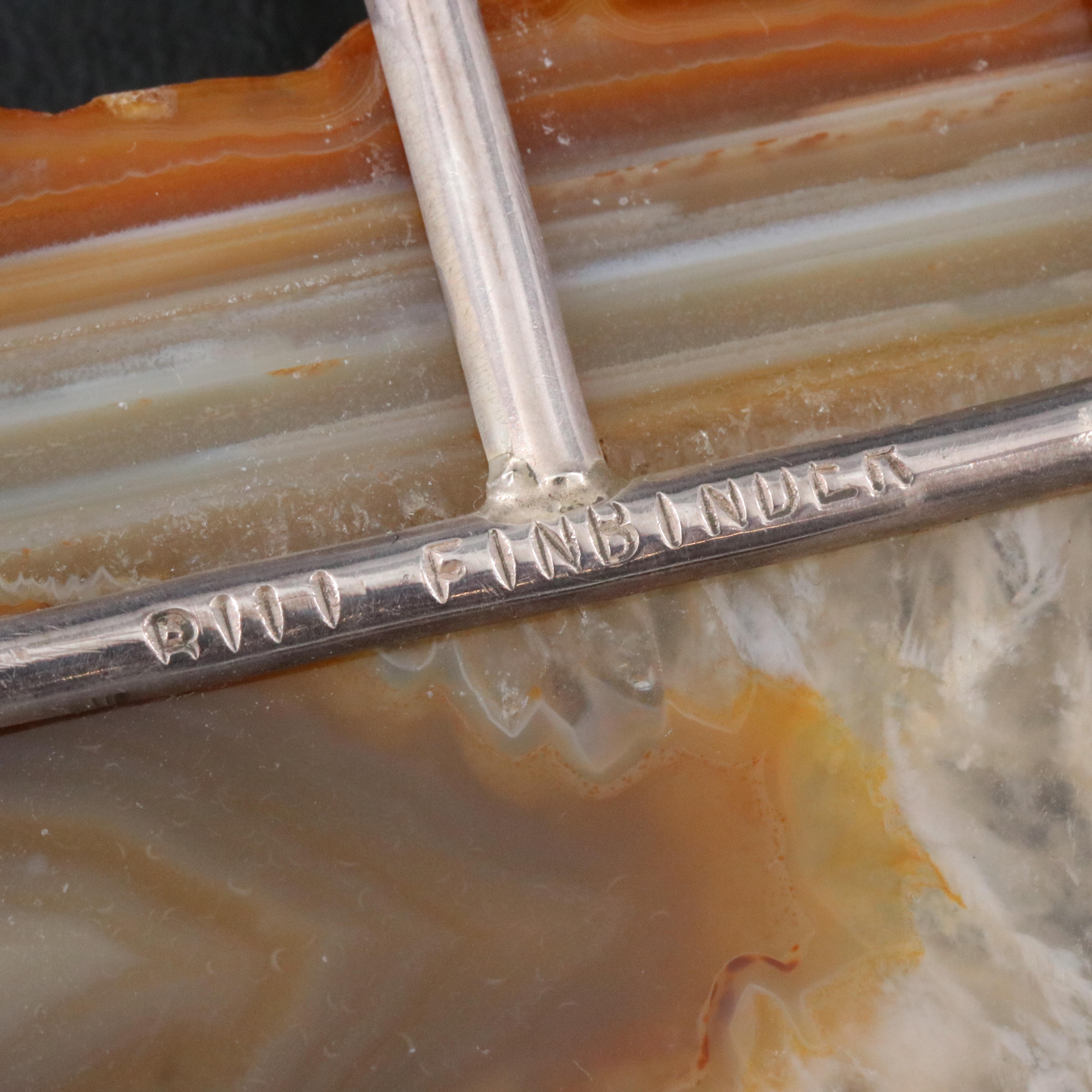 Artisan Signed Sterling Agate Torque Necklace