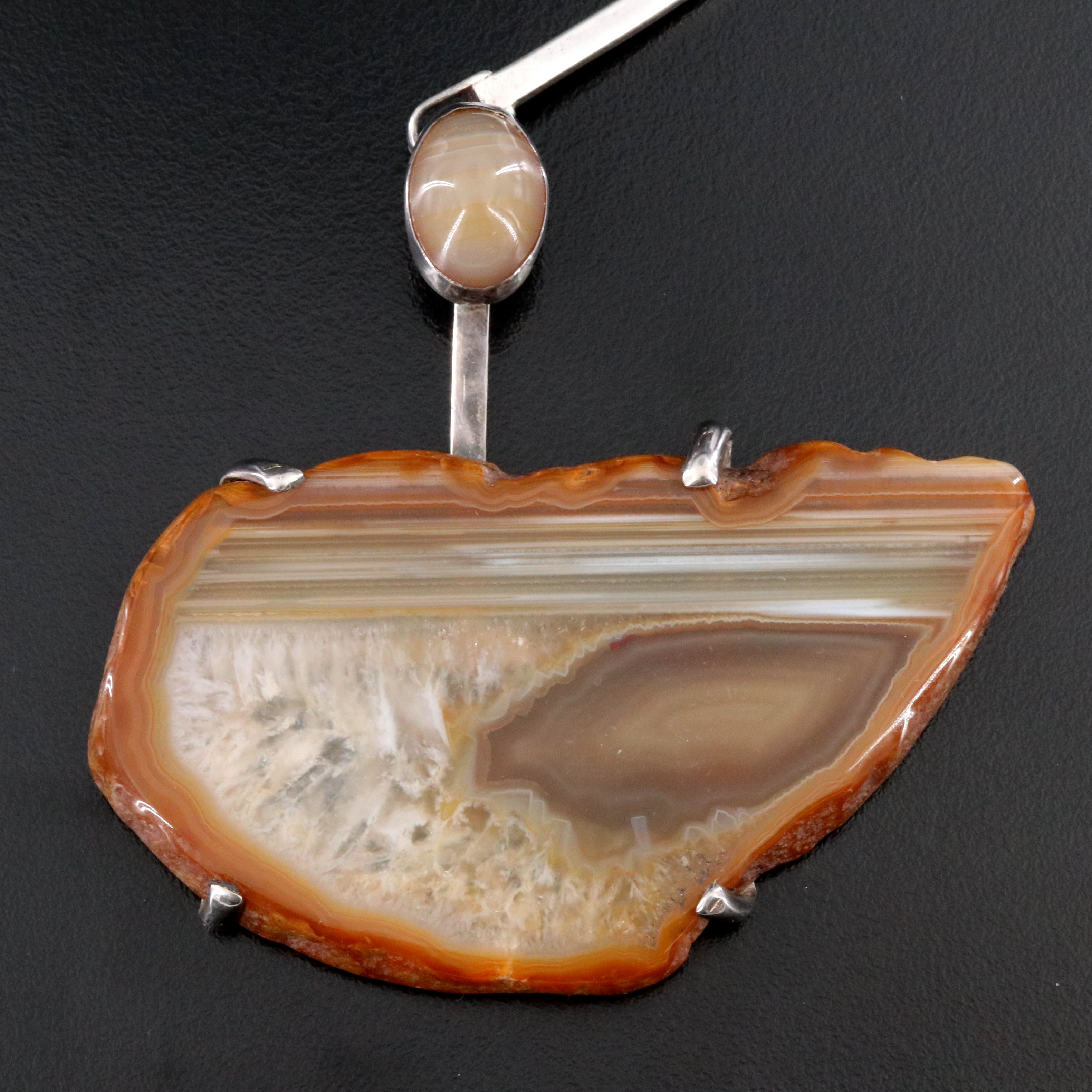 Artisan Signed Sterling Agate Torque Necklace