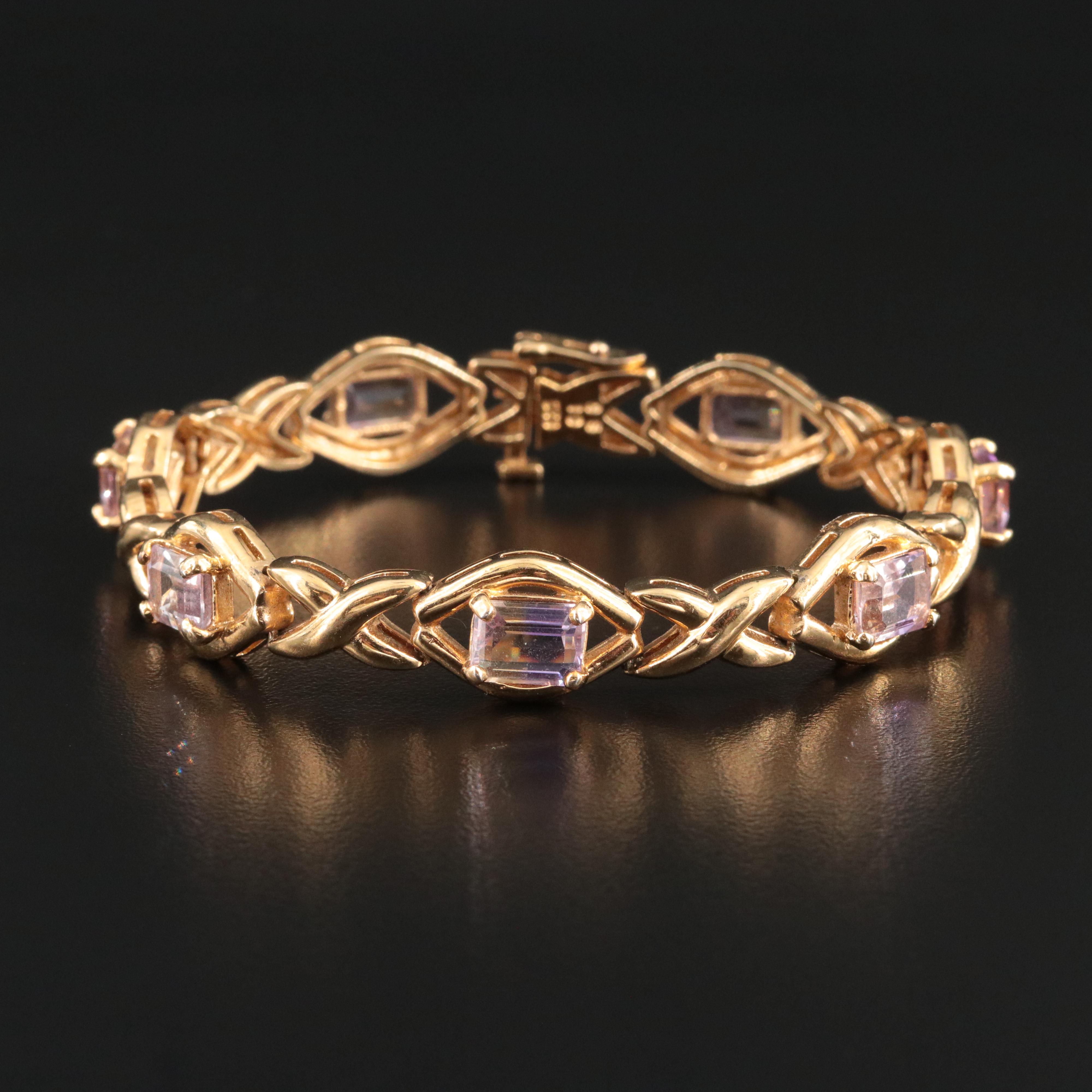 Sterling Ametrine and Amethyst Link Bracelet