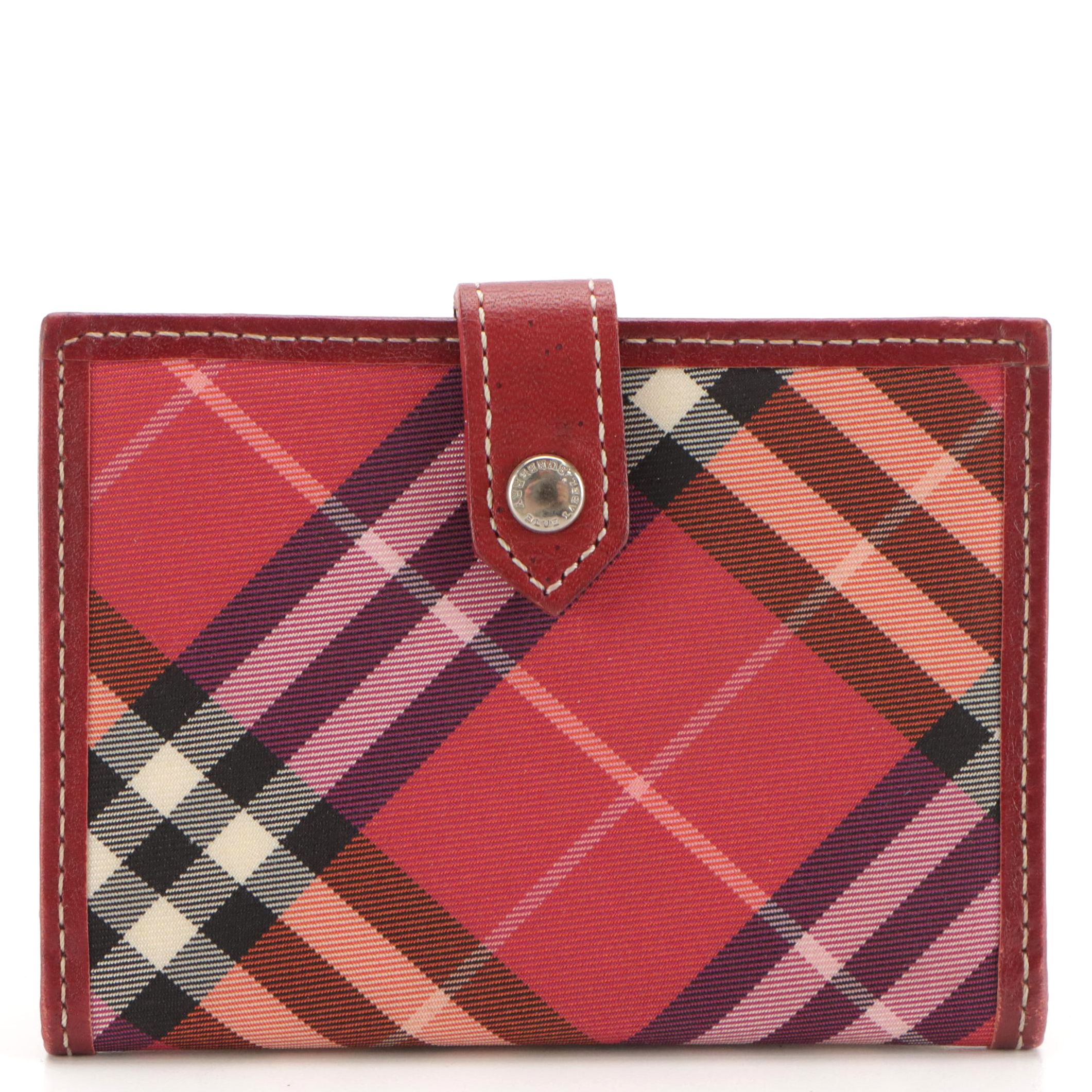 Burberry Blue Label Nova Check Compact Card Wallet with Red Leather Trim