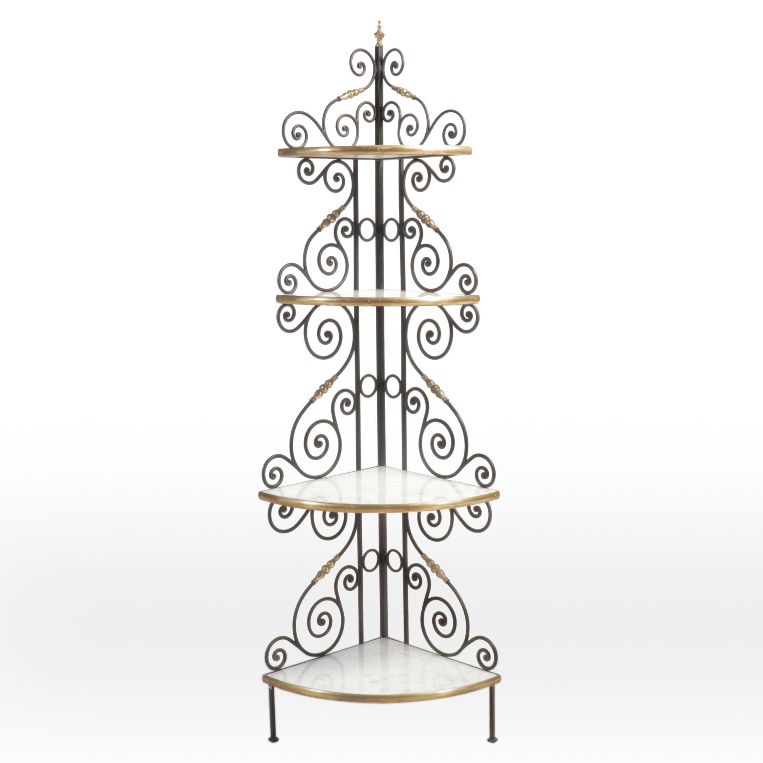 Art Nouveau Style Wrought Iron Étagère with Mable Shelves