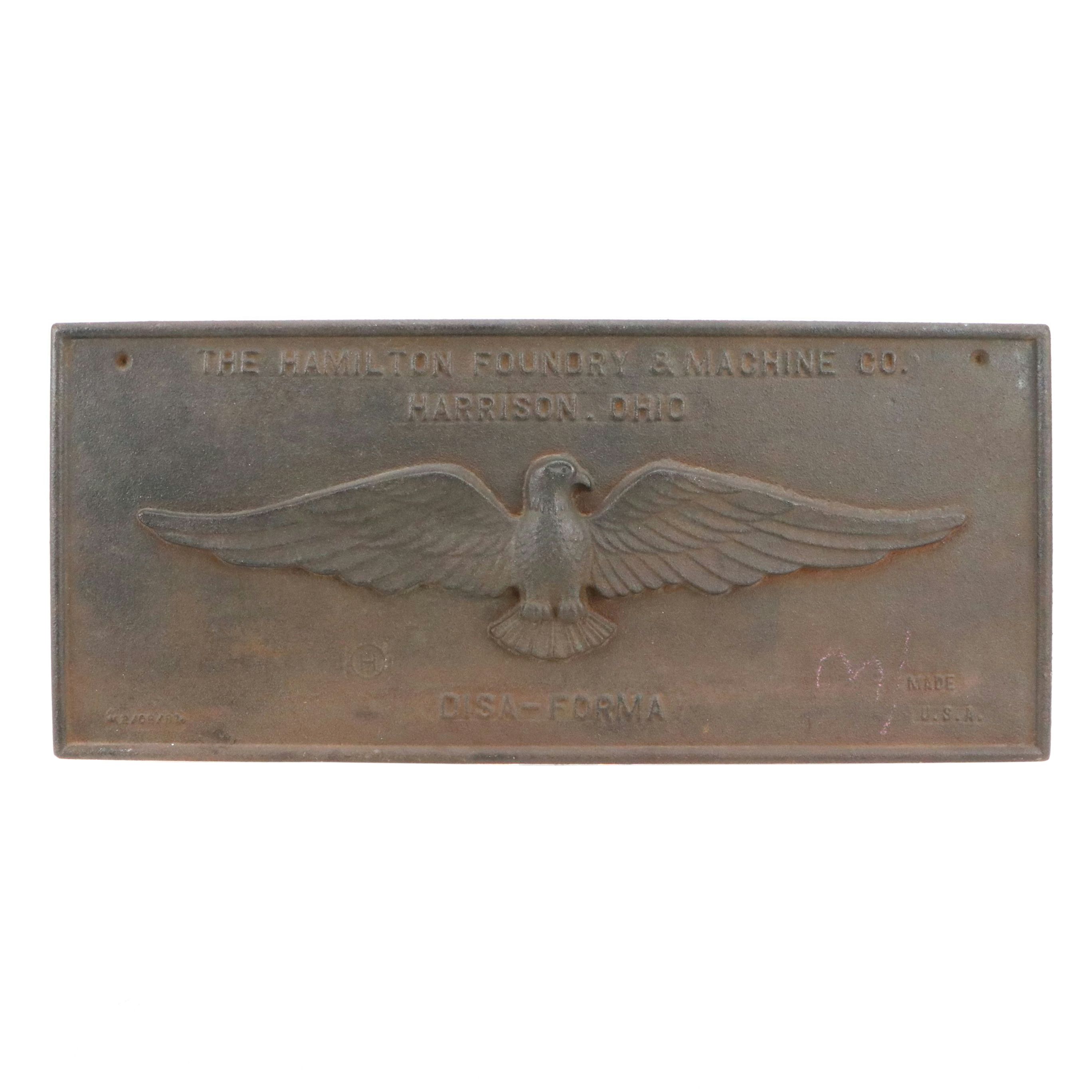 The Hamilton Foundry and Machine Co. Cast Iron Plaque Sign, Early to Mid-20th C.