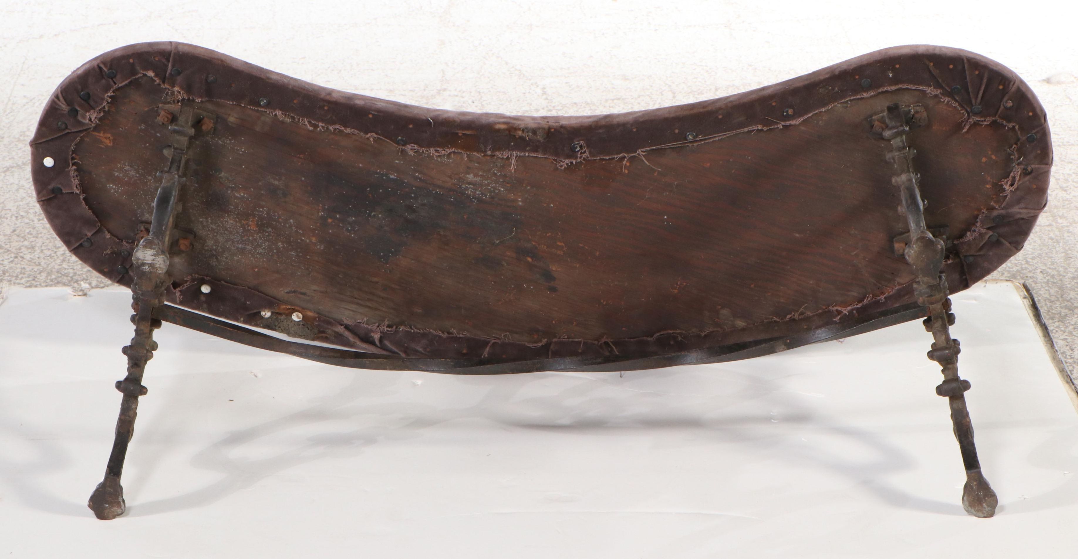 Victorian Cast Iron Curved Bench with Upholstered Seat