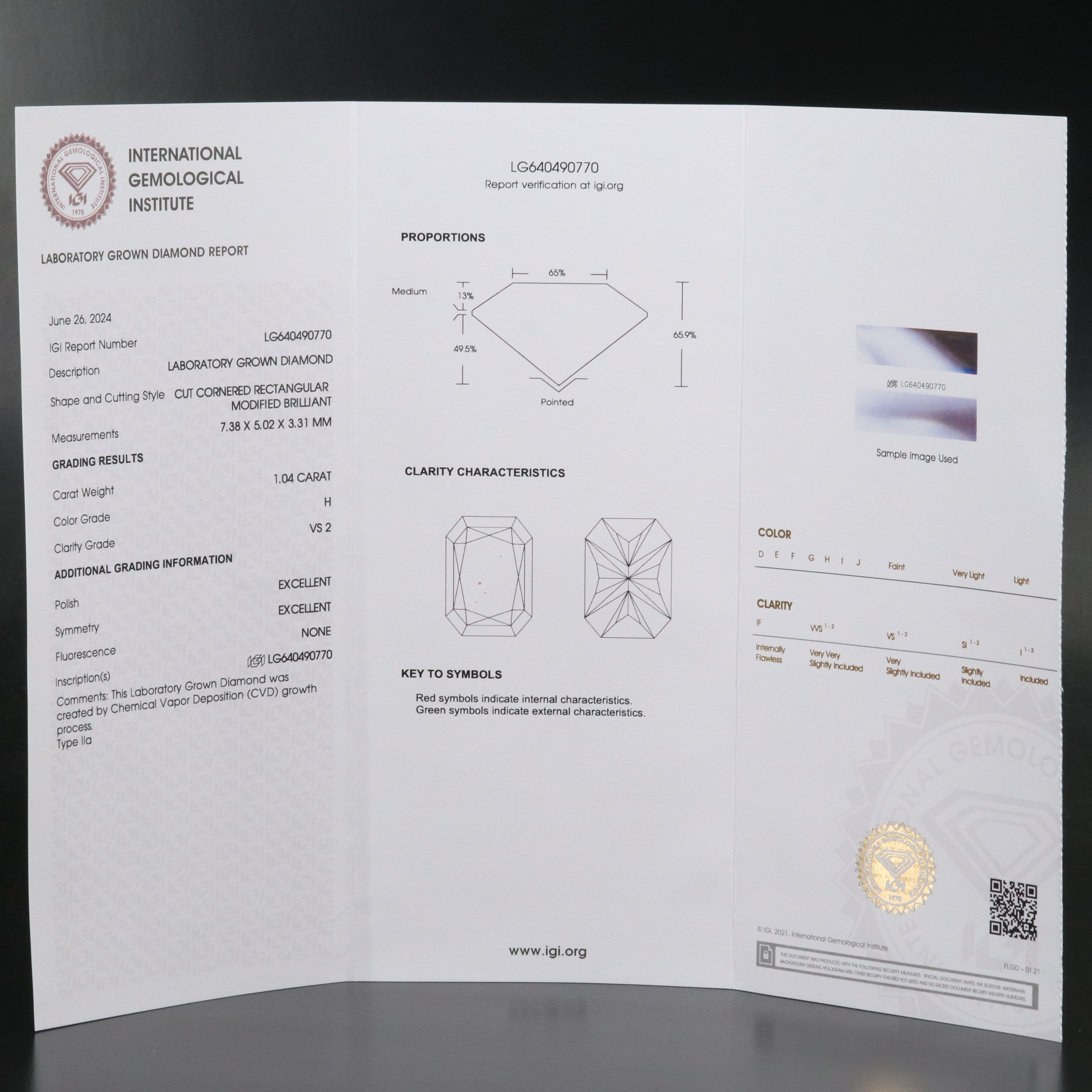 Loose 1.04 CT Lab Grown Diamond with IGI Report