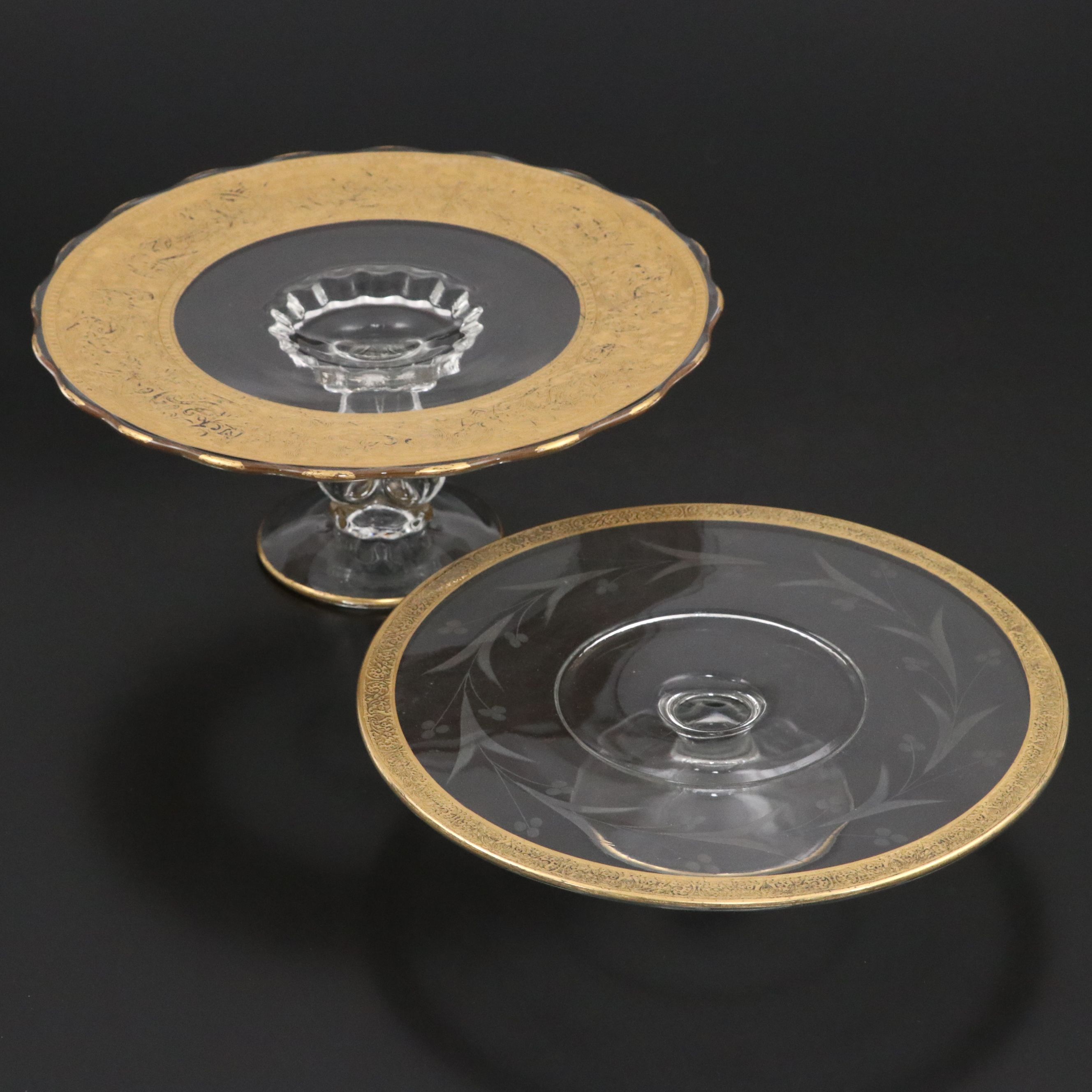 Art Deco Style Embossed Gilt Rimmed Cake Stands, Early to Mid-20th Century