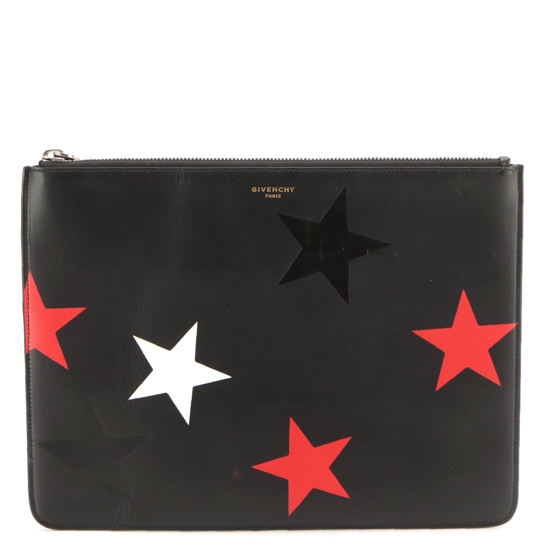 Givenchy Star Zip Clutch in Black Leather