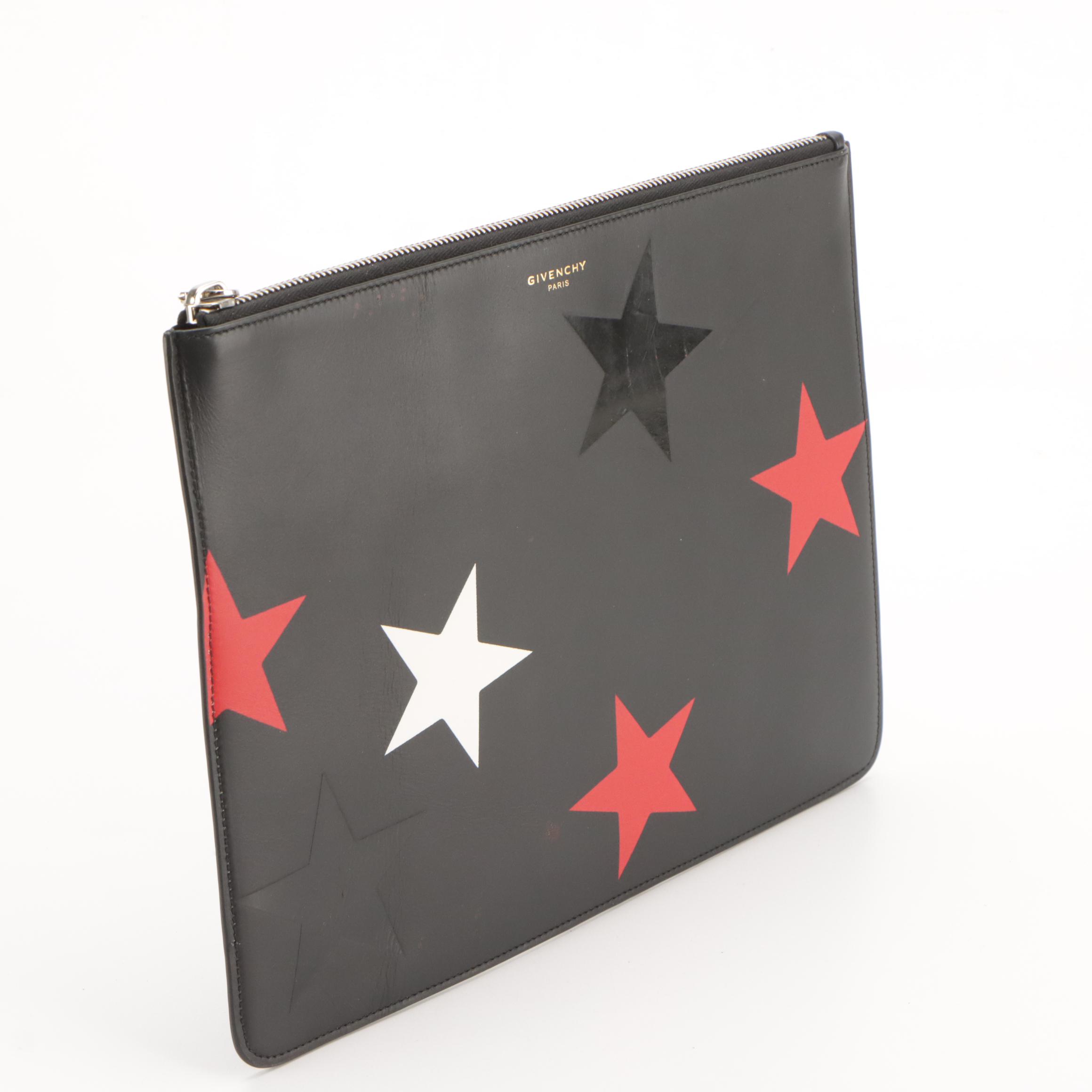 Givenchy Star Zip Clutch in Black Leather