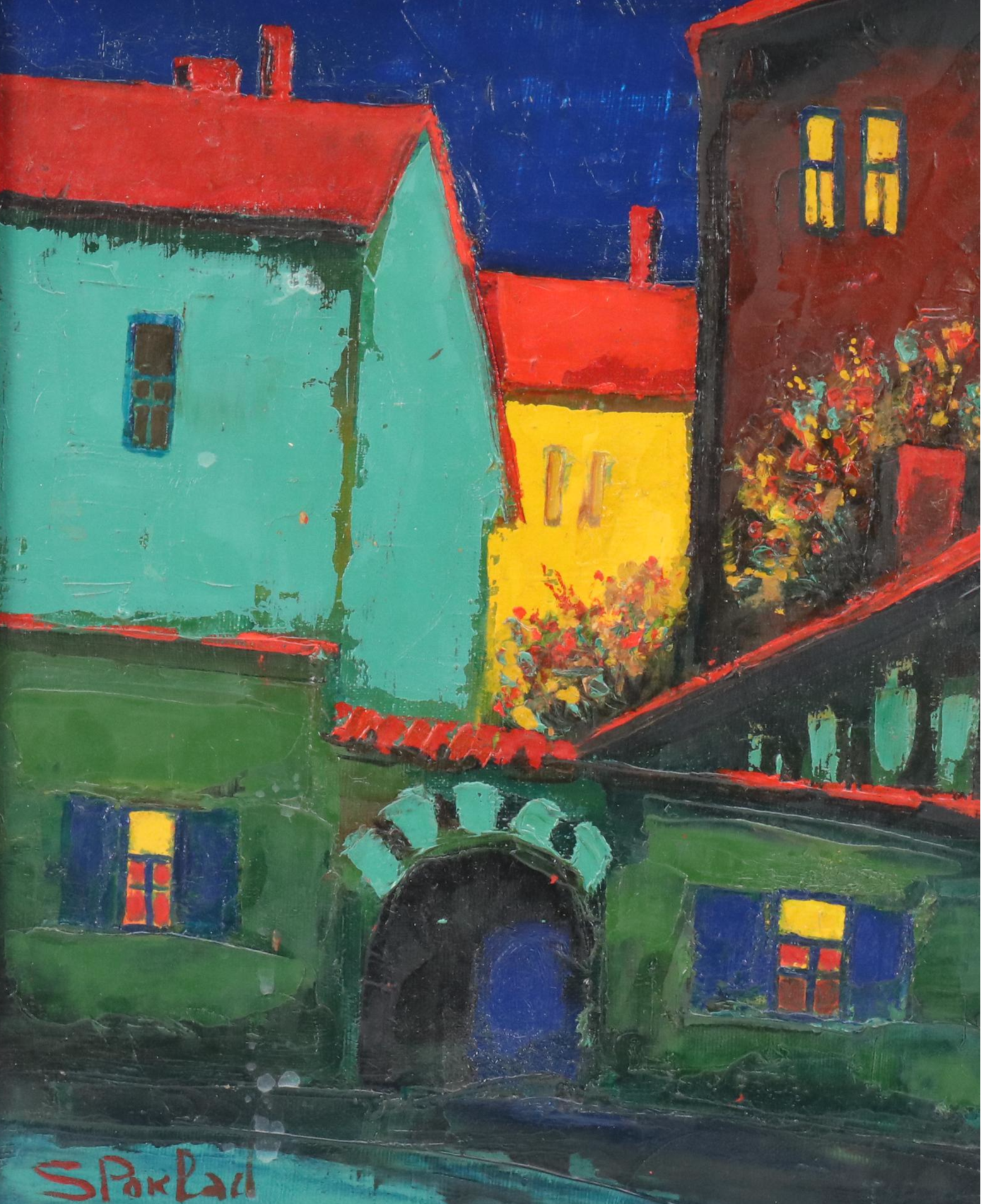 Modern Oil Painting of Townscape, Mid–Late 20th Century