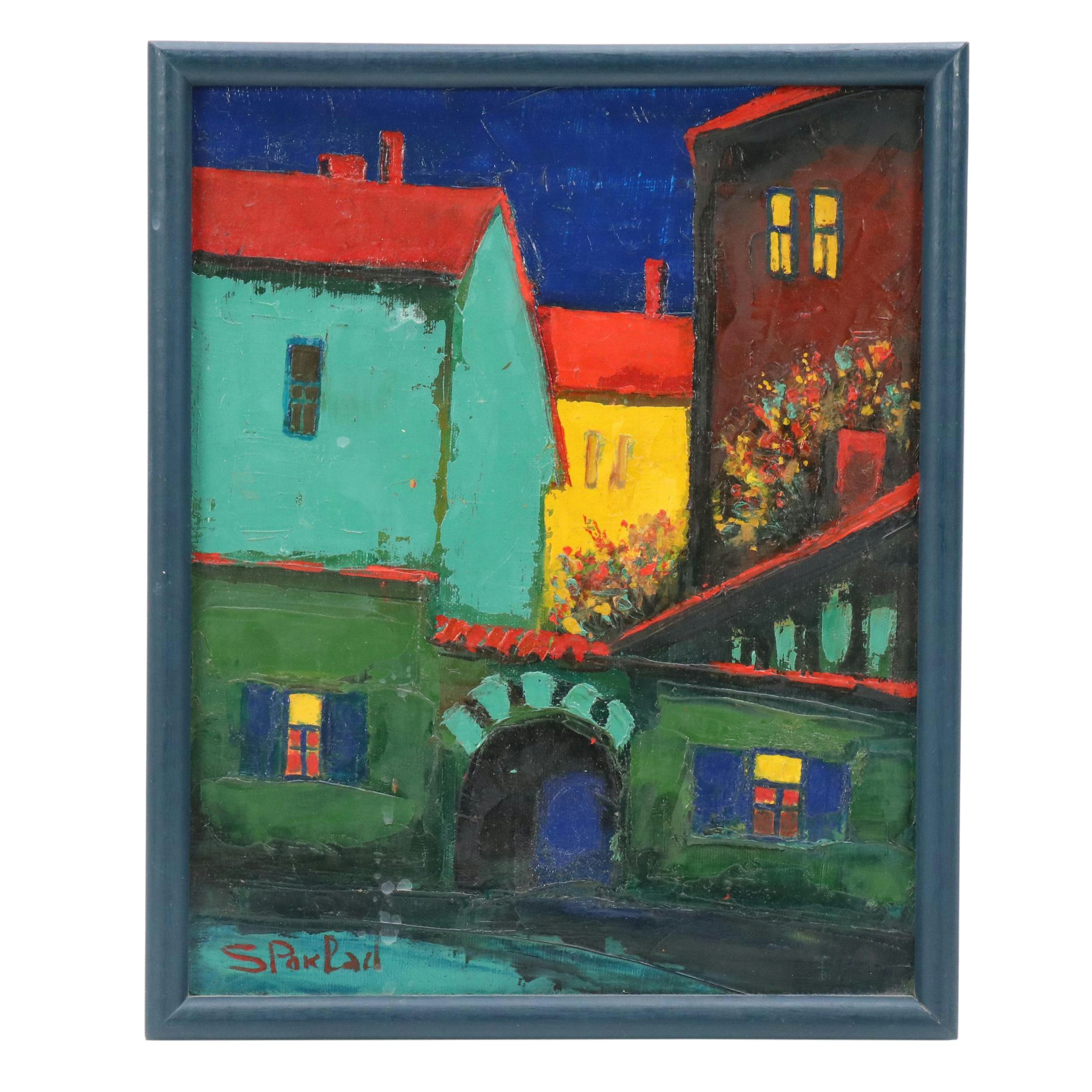 Modern Oil Painting of Townscape, Mid–Late 20th Century