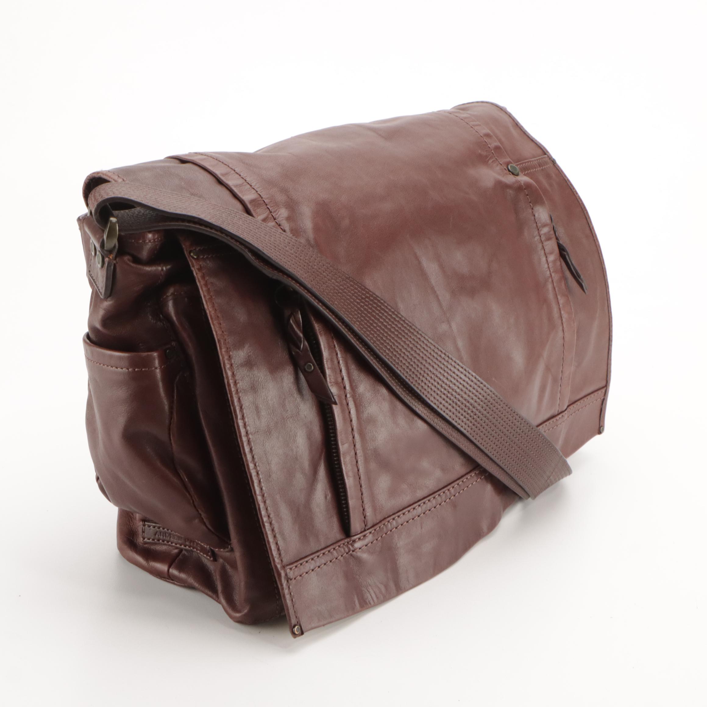 Andrew Marc Large Front Flap Messenger Bag in Leather