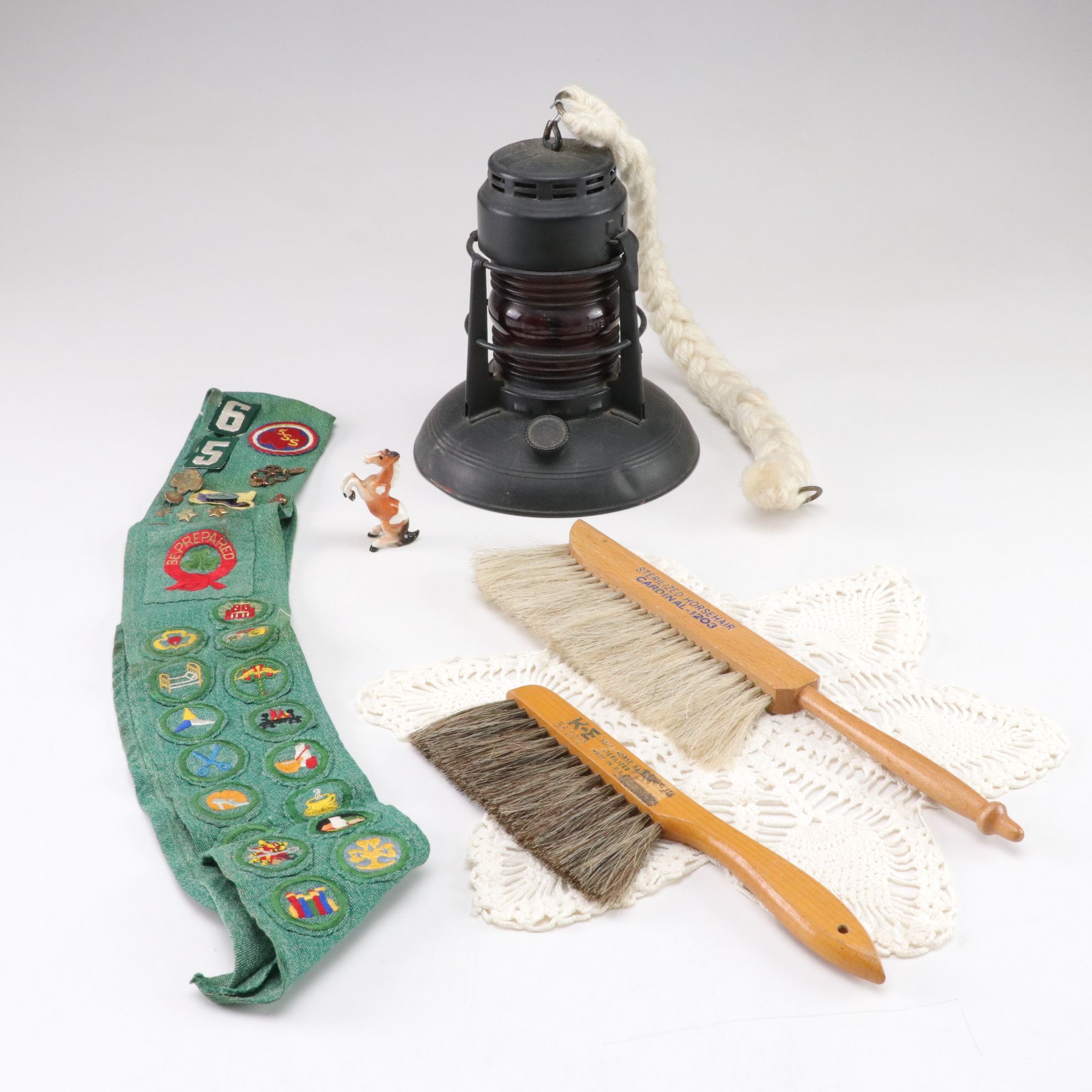 Dietz Red Globe Lantern, Horsehair Brushes, Girl Scout Sash, and More