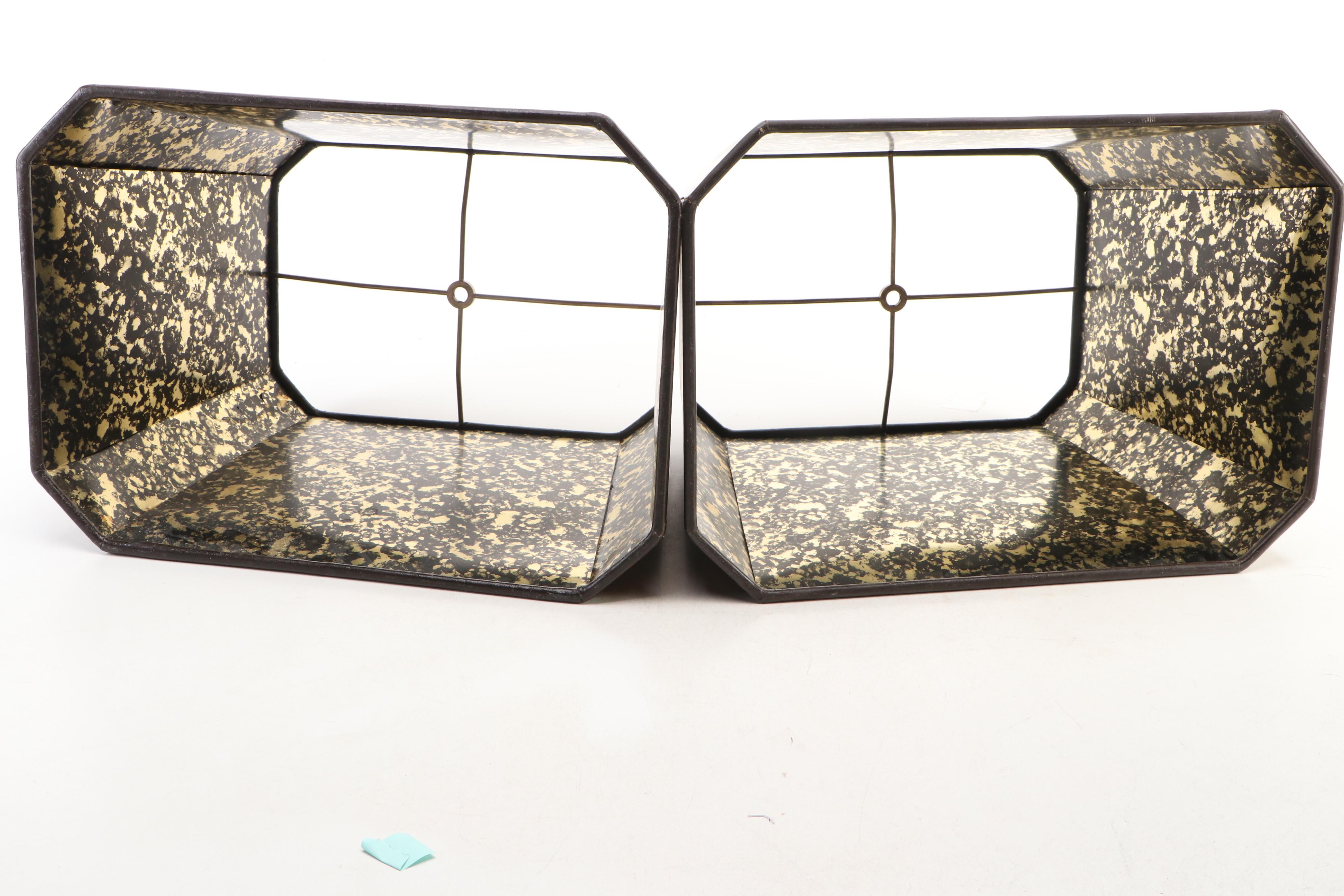 Paneled Leather Lampshades with Reflective Liners, Style of Maitland-Smith