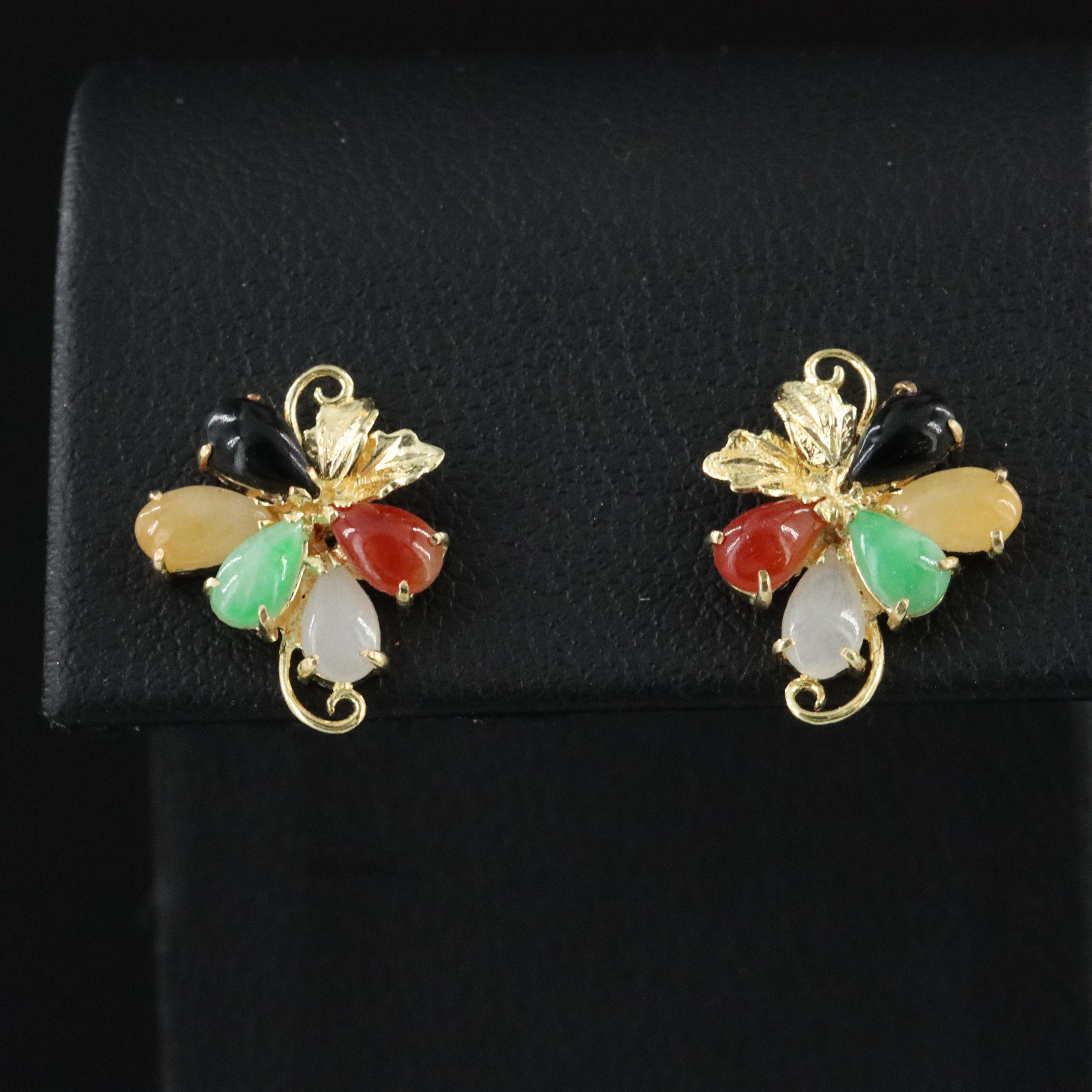 14K Jadeite and Black Onyx Earrings