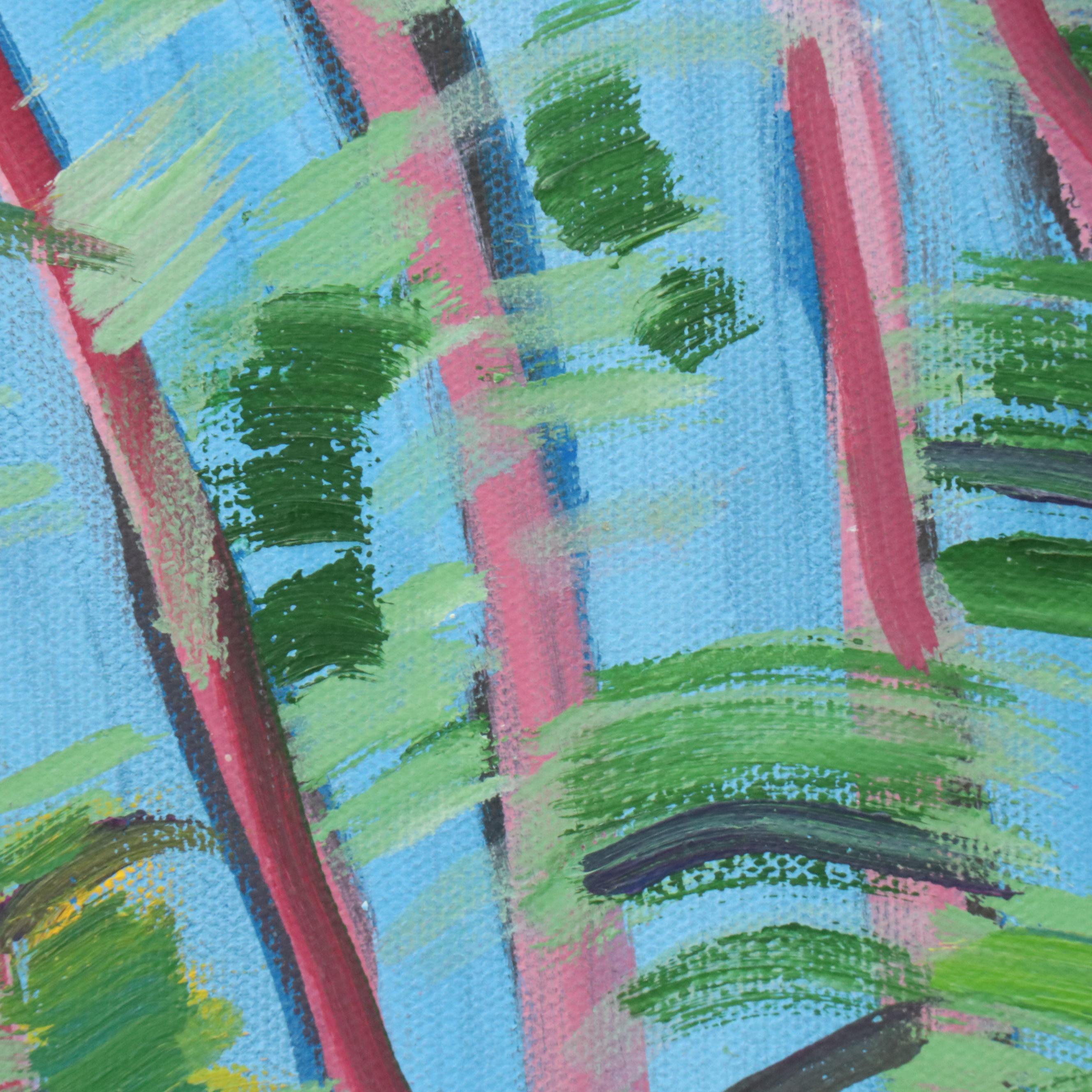 Janice Guttman Stylized Landscape Acrylic Painting, Late 20th Century