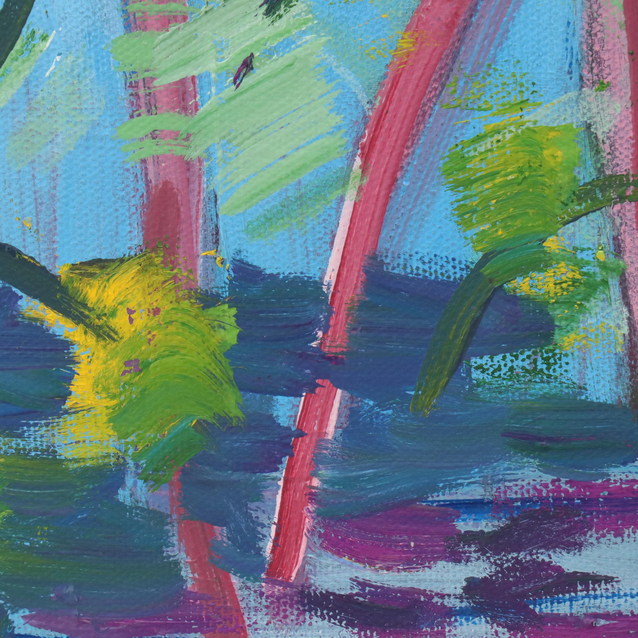 Janice Guttman Stylized Landscape Acrylic Painting, Late 20th Century