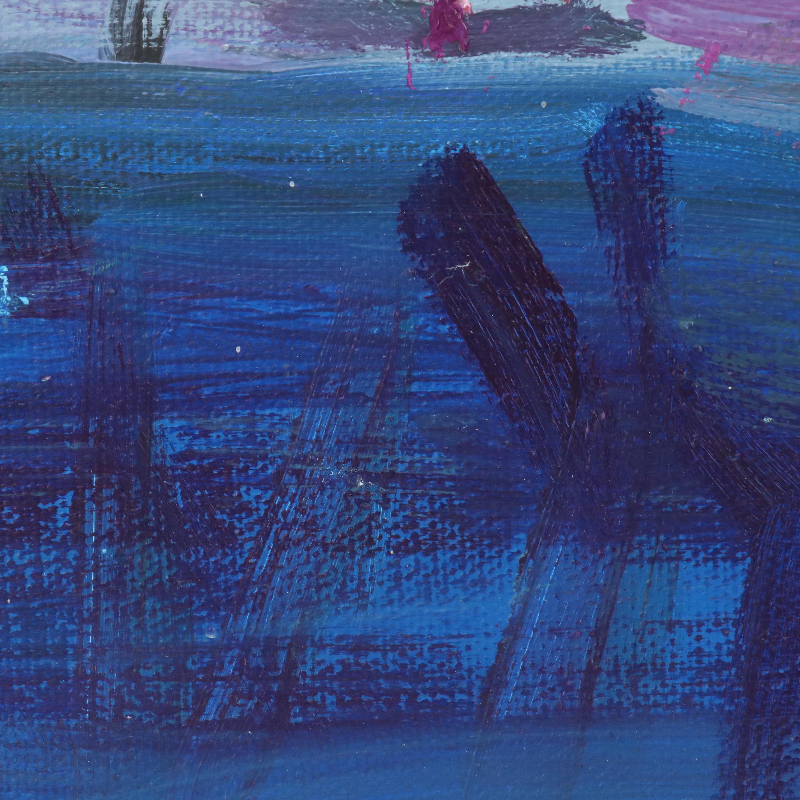 Janice Guttman Stylized Landscape Acrylic Painting, Late 20th Century