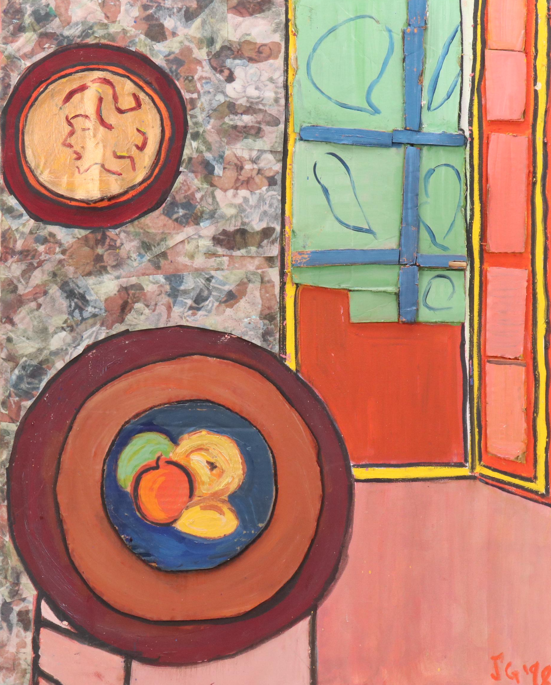 Janice Guttman Modernist Interior Mixed Media Collage, 1998