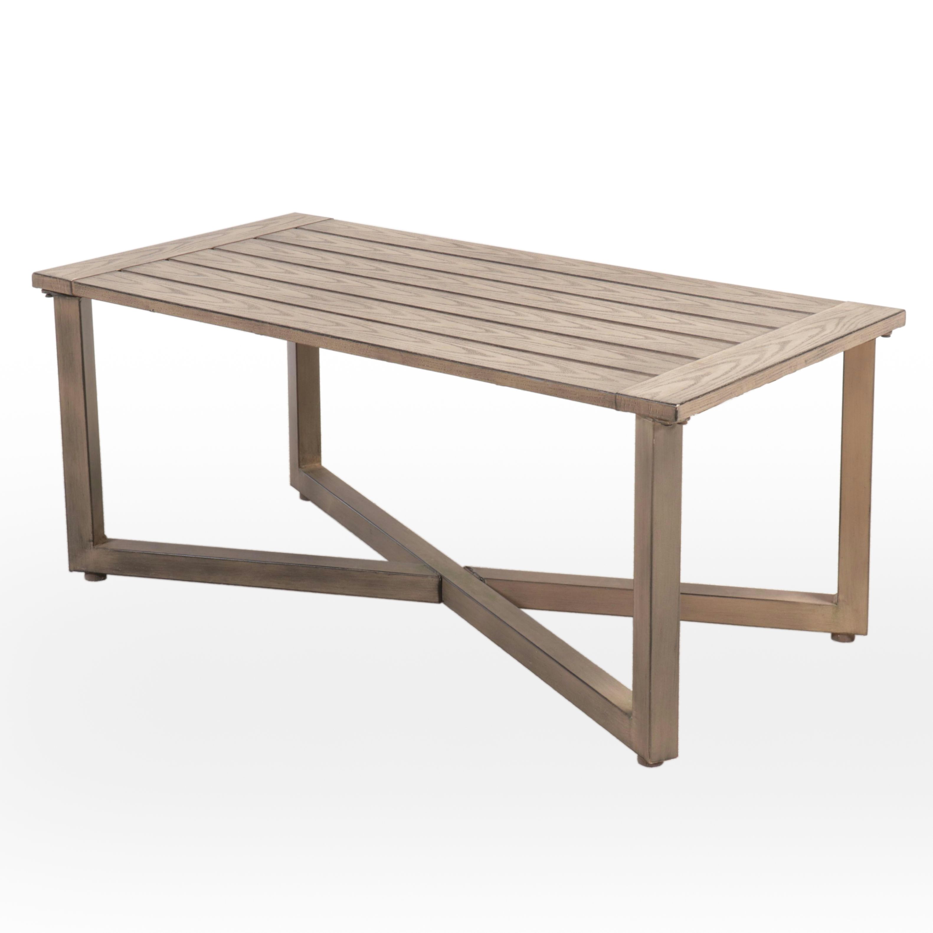 Wood-Grain Metal Patio Coffee Table