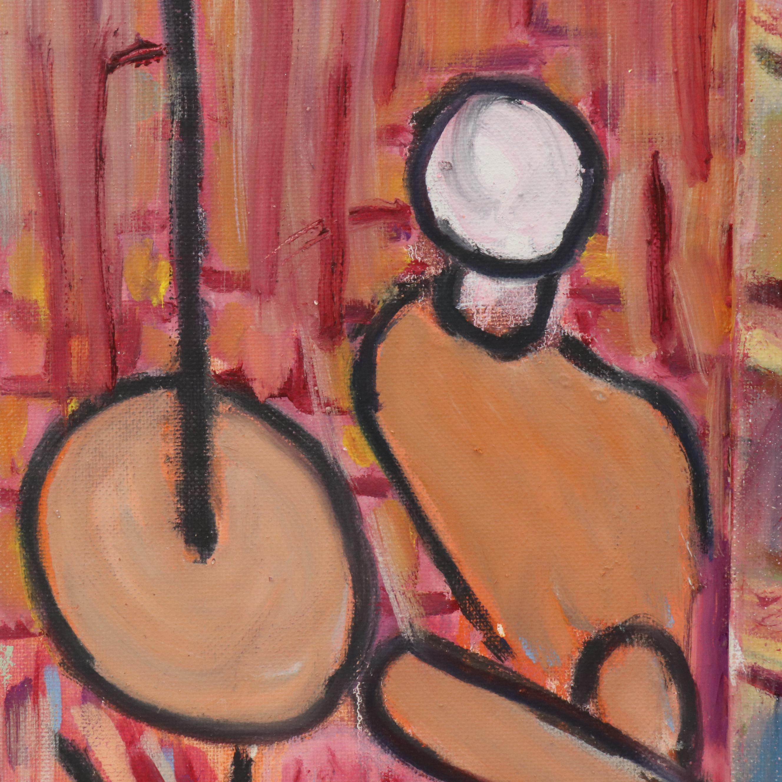 Janice Guttman Modernist Cityscape Acrylic Painting, 2002