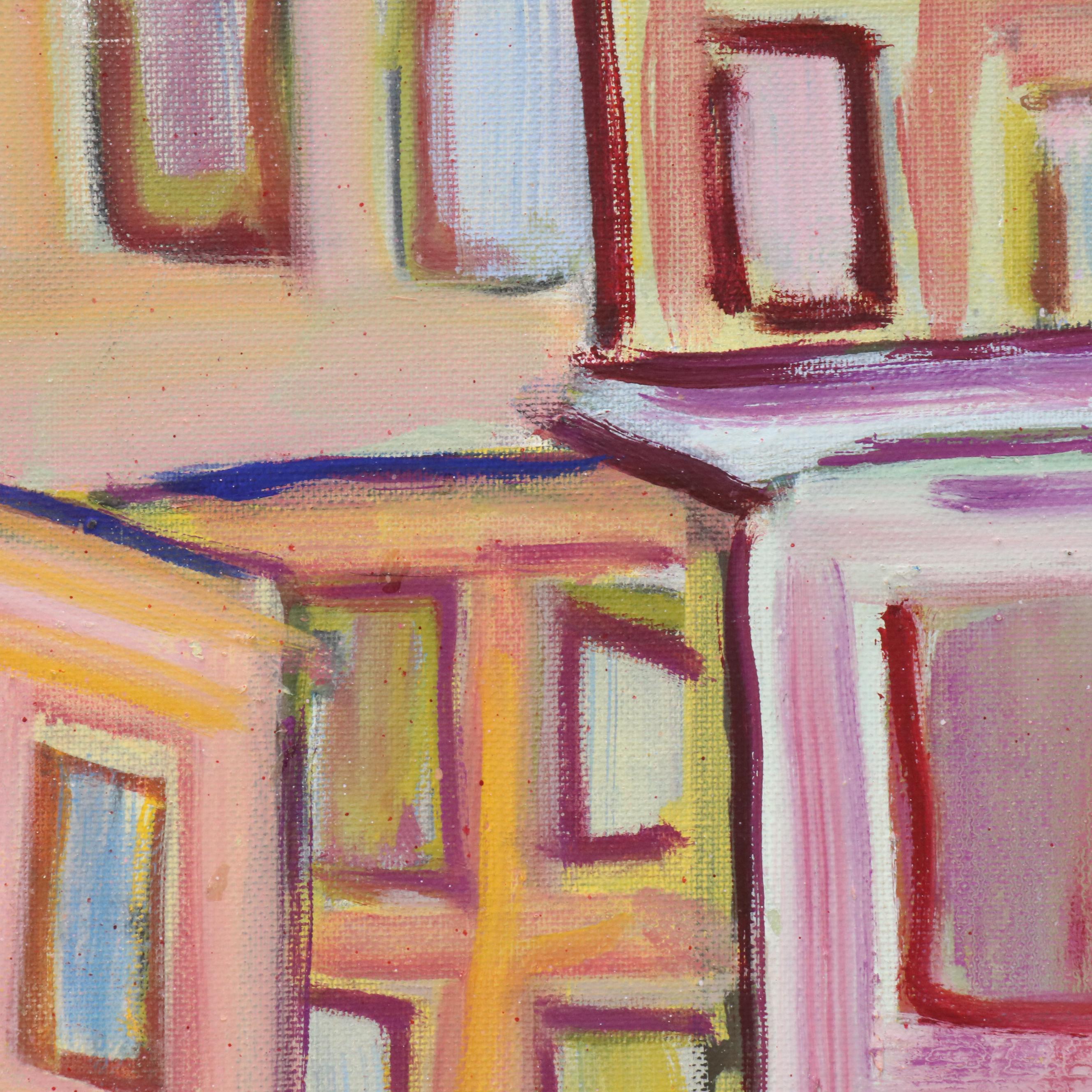 Janice Guttman Modernist Cityscape Acrylic Painting, 2002