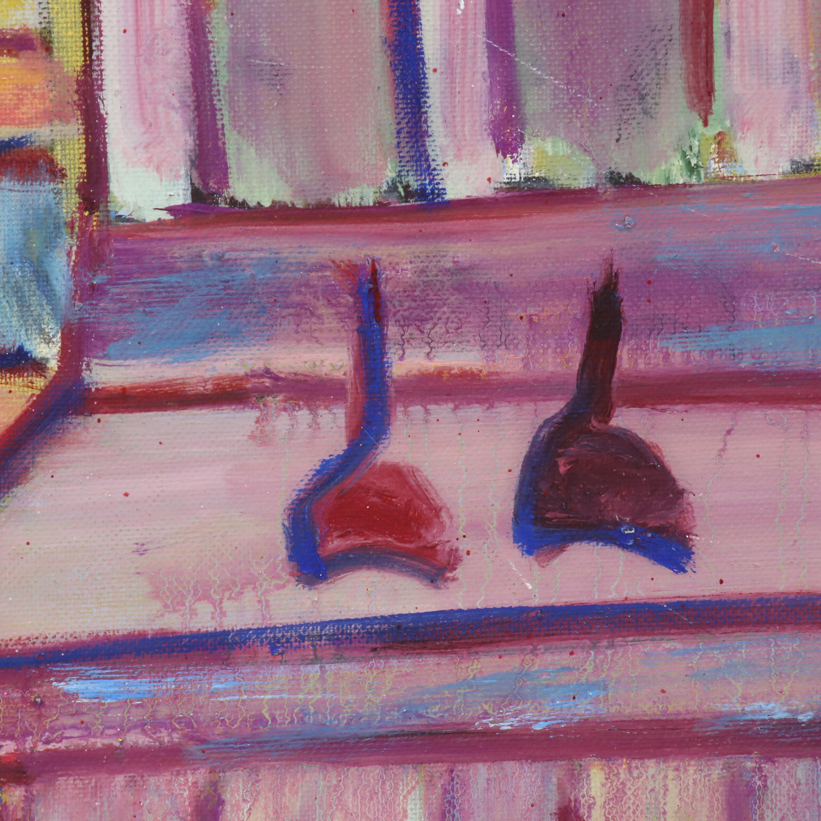 Janice Guttman Modernist Cityscape Acrylic Painting, 2002