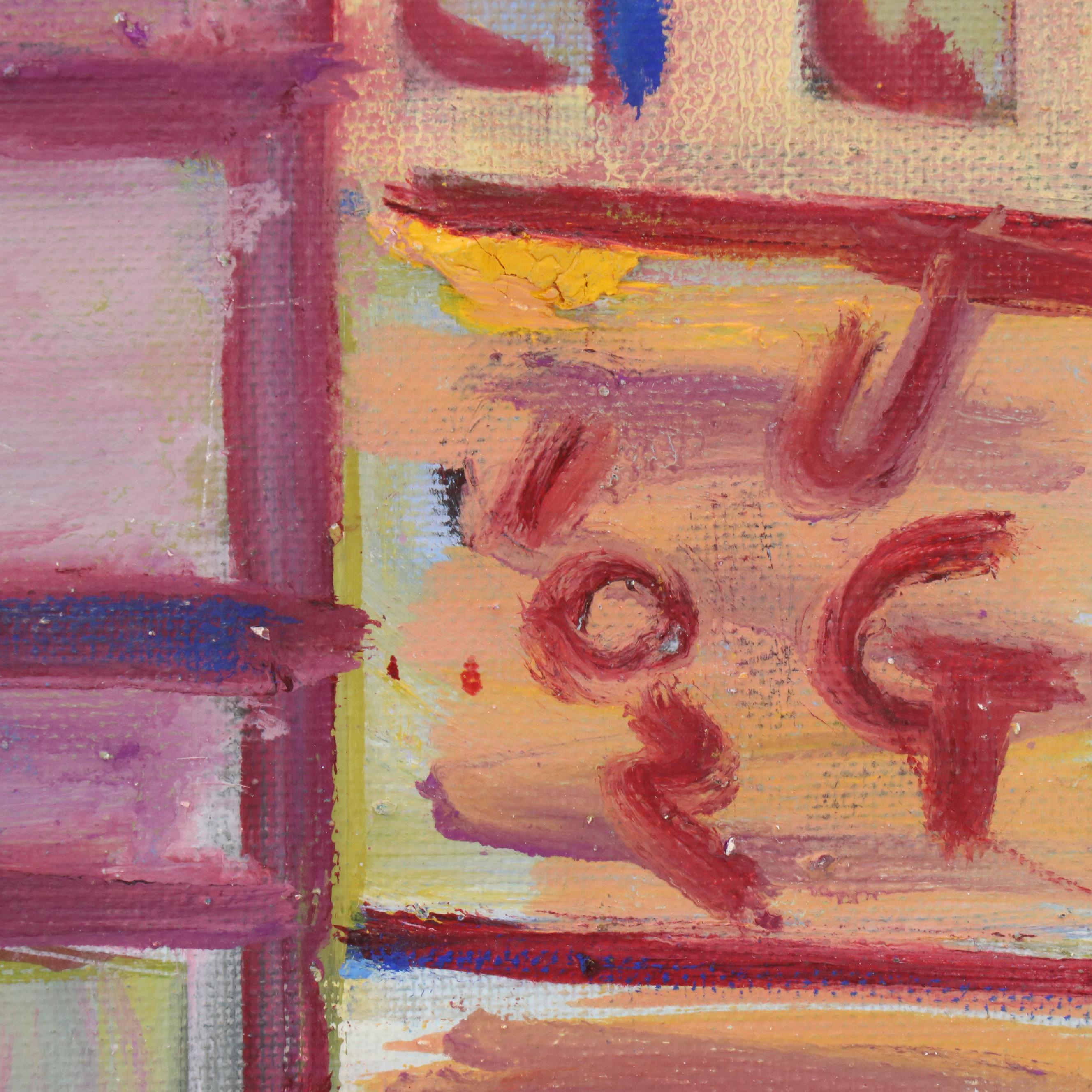 Janice Guttman Modernist Cityscape Acrylic Painting, 2002