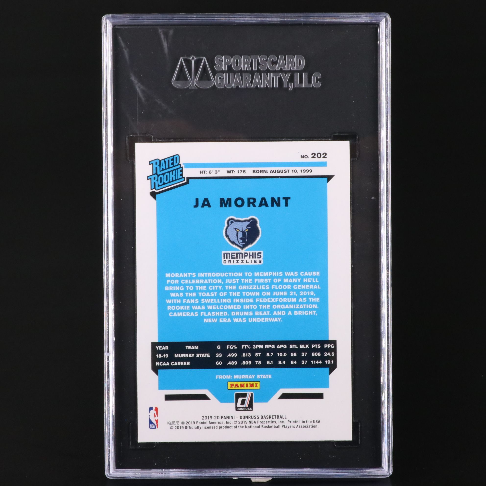 2019-20 Donruss Ja Morant Rated Rookie Basketball Card Graded SGC 10