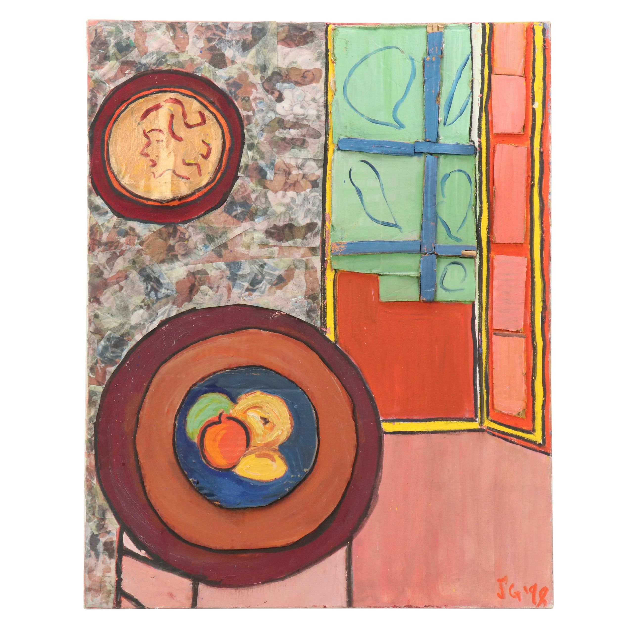 Janice Guttman Modernist Interior Mixed Media Collage, 1998