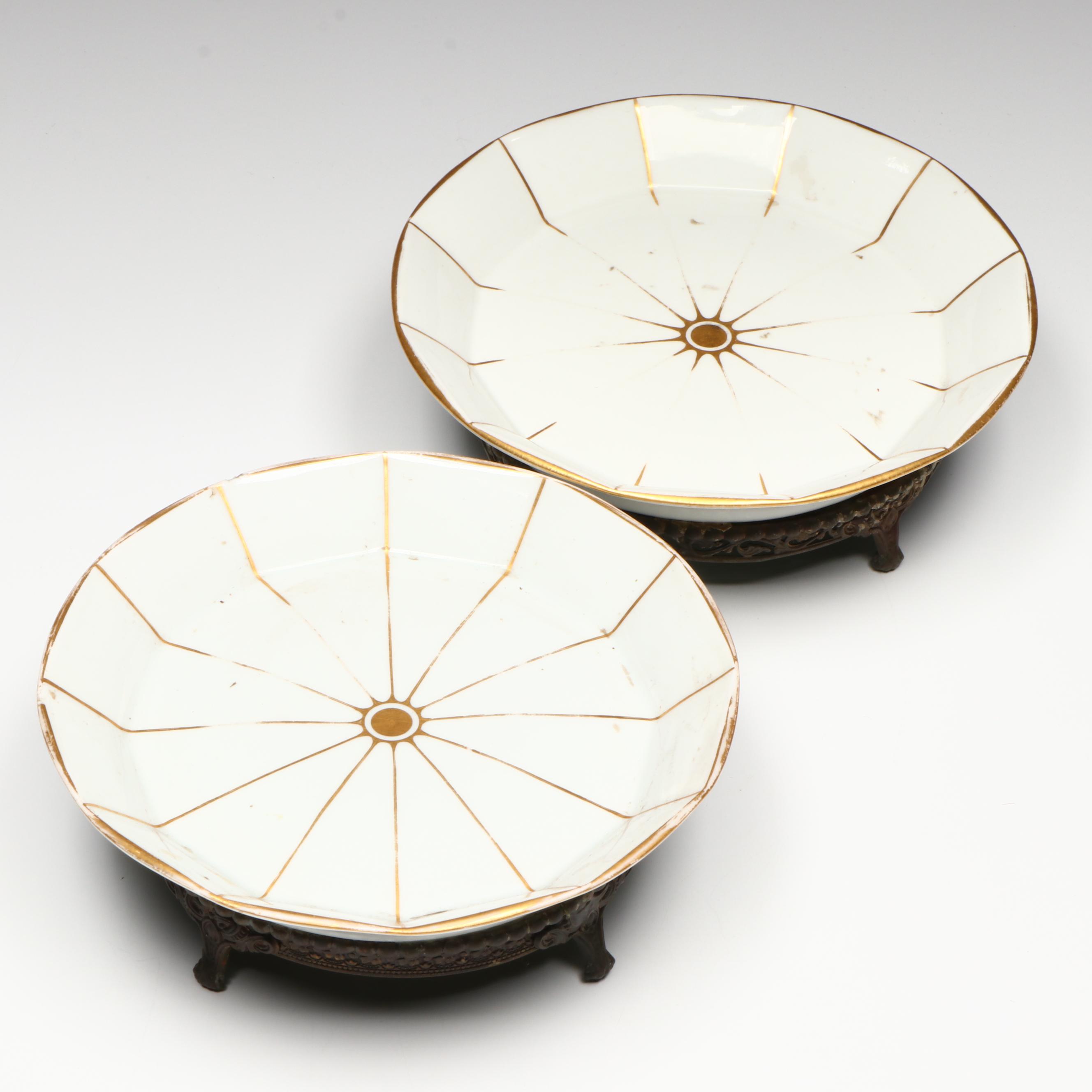 Meissen Gold Gilt Porcelain Decorative Plates on Metal Base