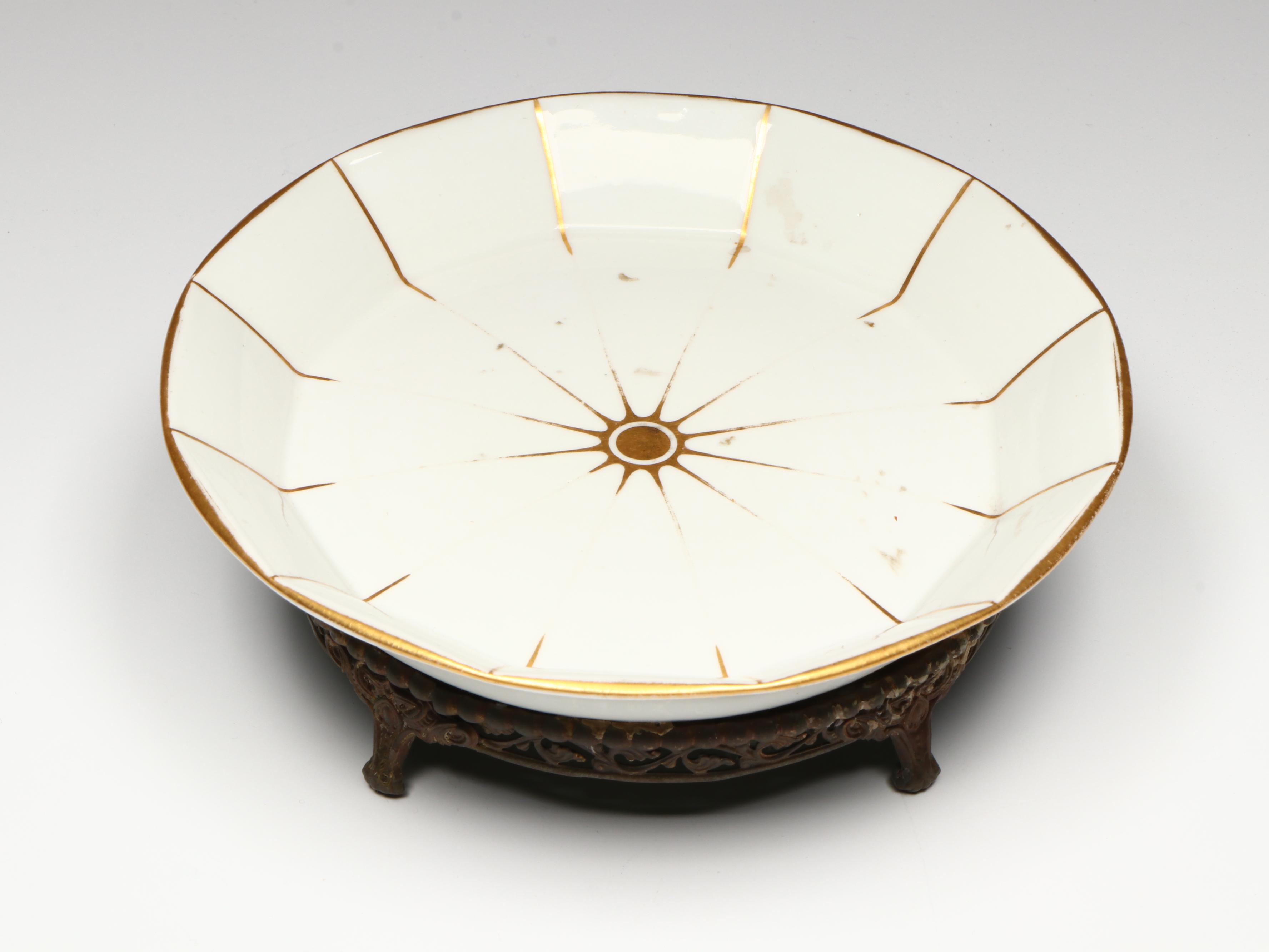 Meissen Gold Gilt Porcelain Decorative Plates on Metal Base