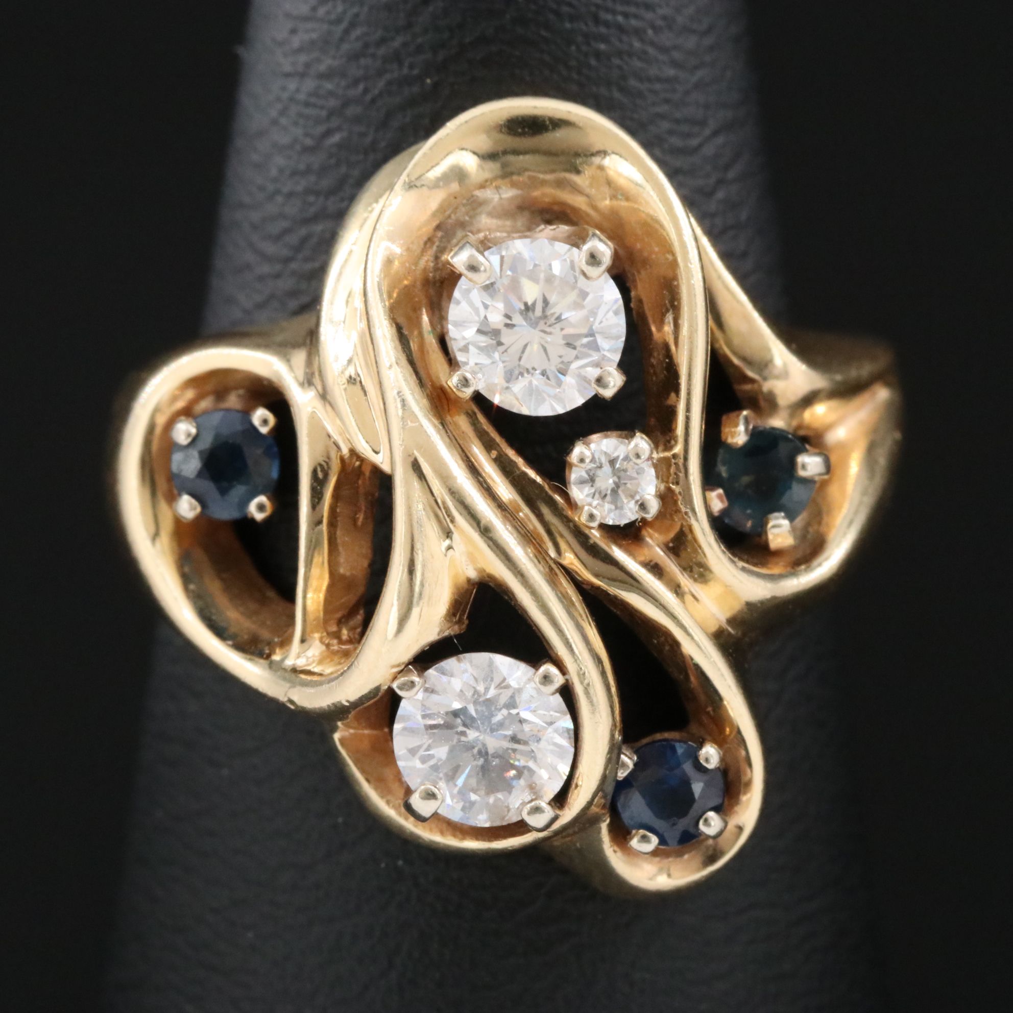 14K 1.05 CTW Diamond and Sapphire Swirl Ring