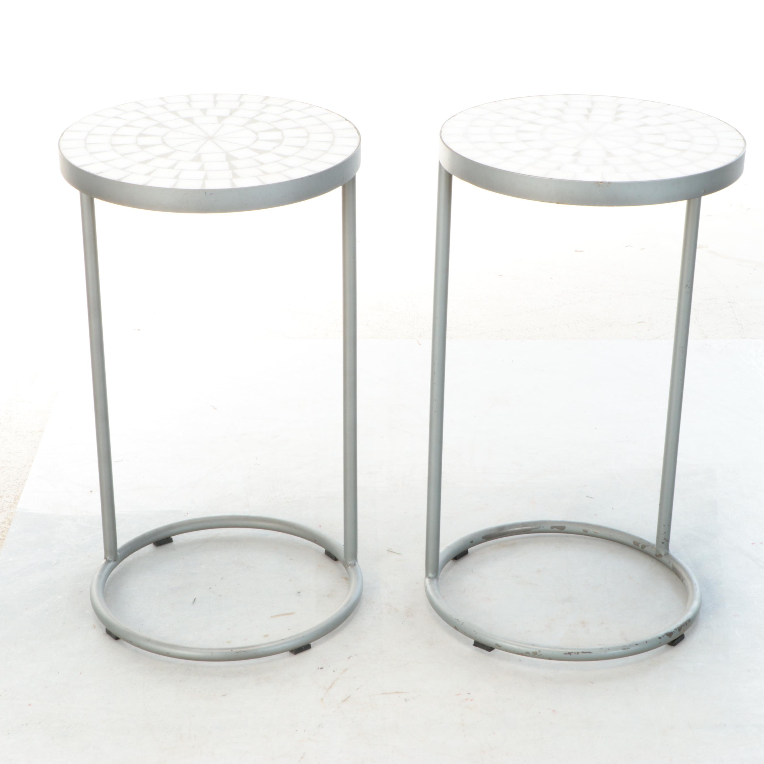 Metal Outdoor End Tables with Stone Table Tops