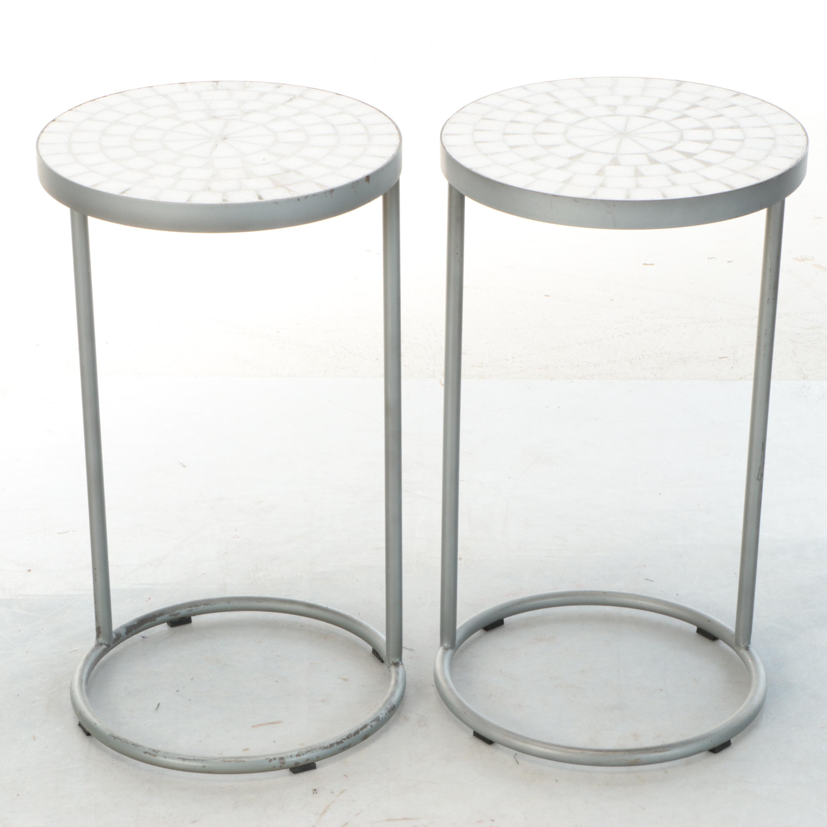 Metal Outdoor End Tables with Stone Table Tops