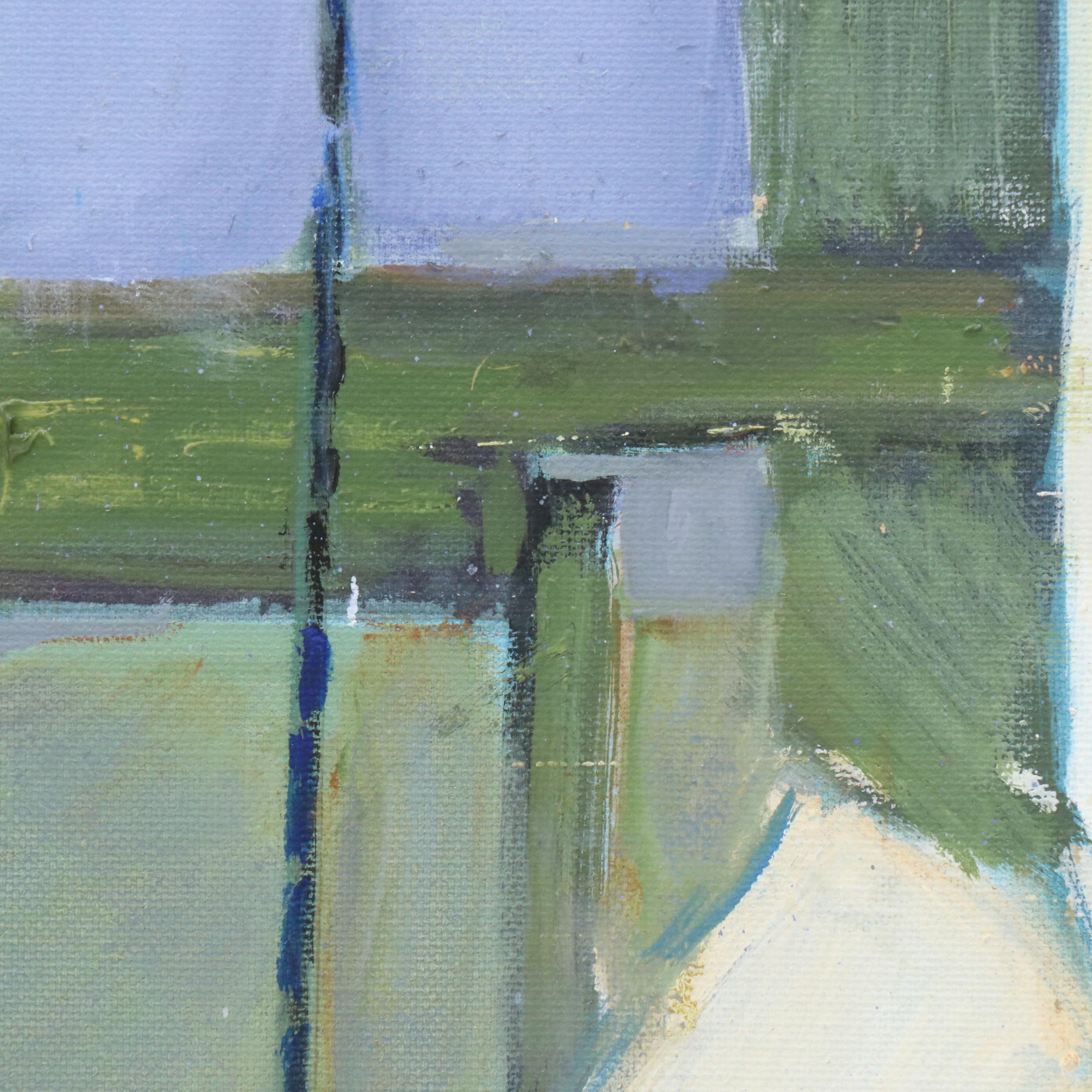 Janice Guttman Modernist Cityscape Acrylic Painting "Long Island City," 1989