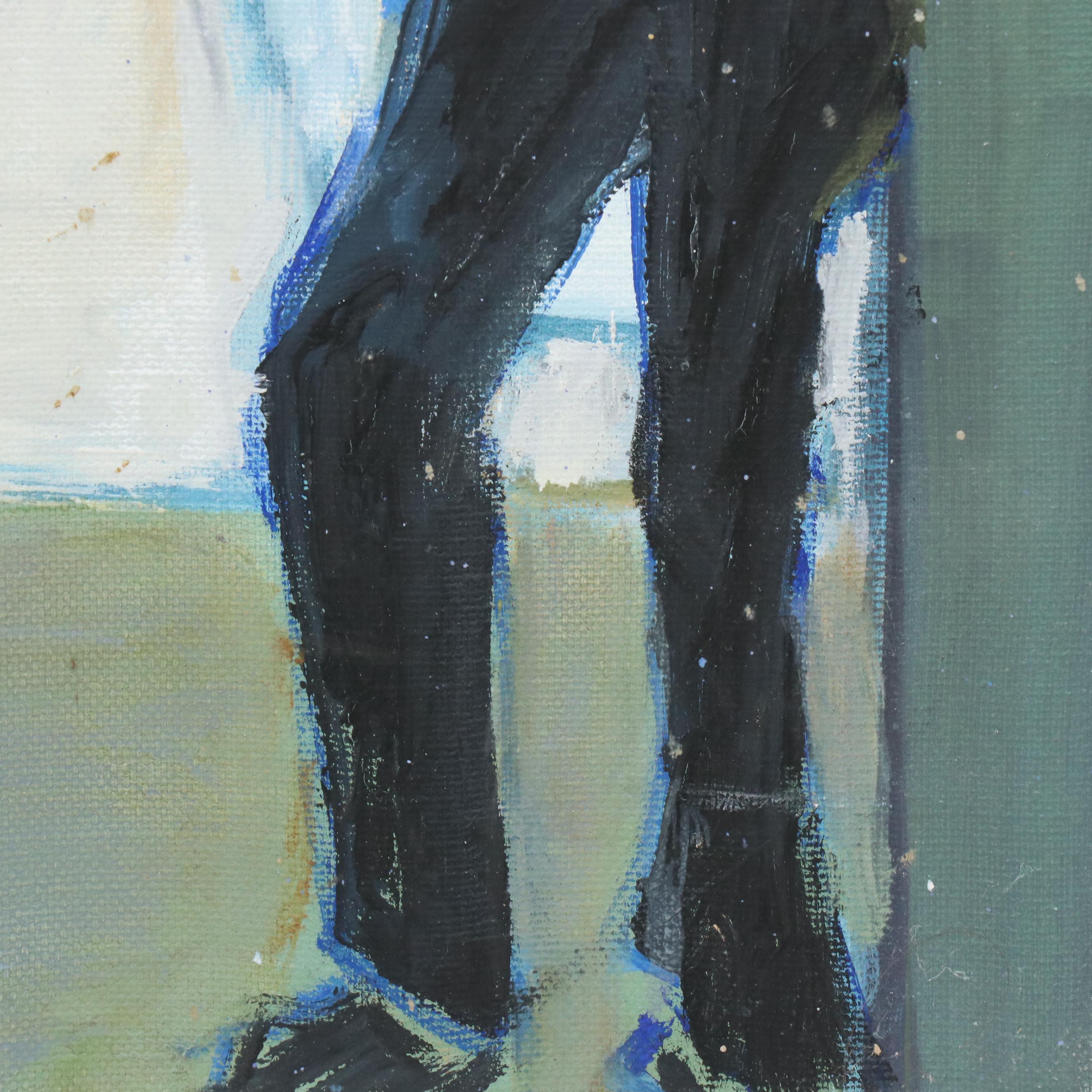 Janice Guttman Modernist Cityscape Acrylic Painting "Long Island City," 1989