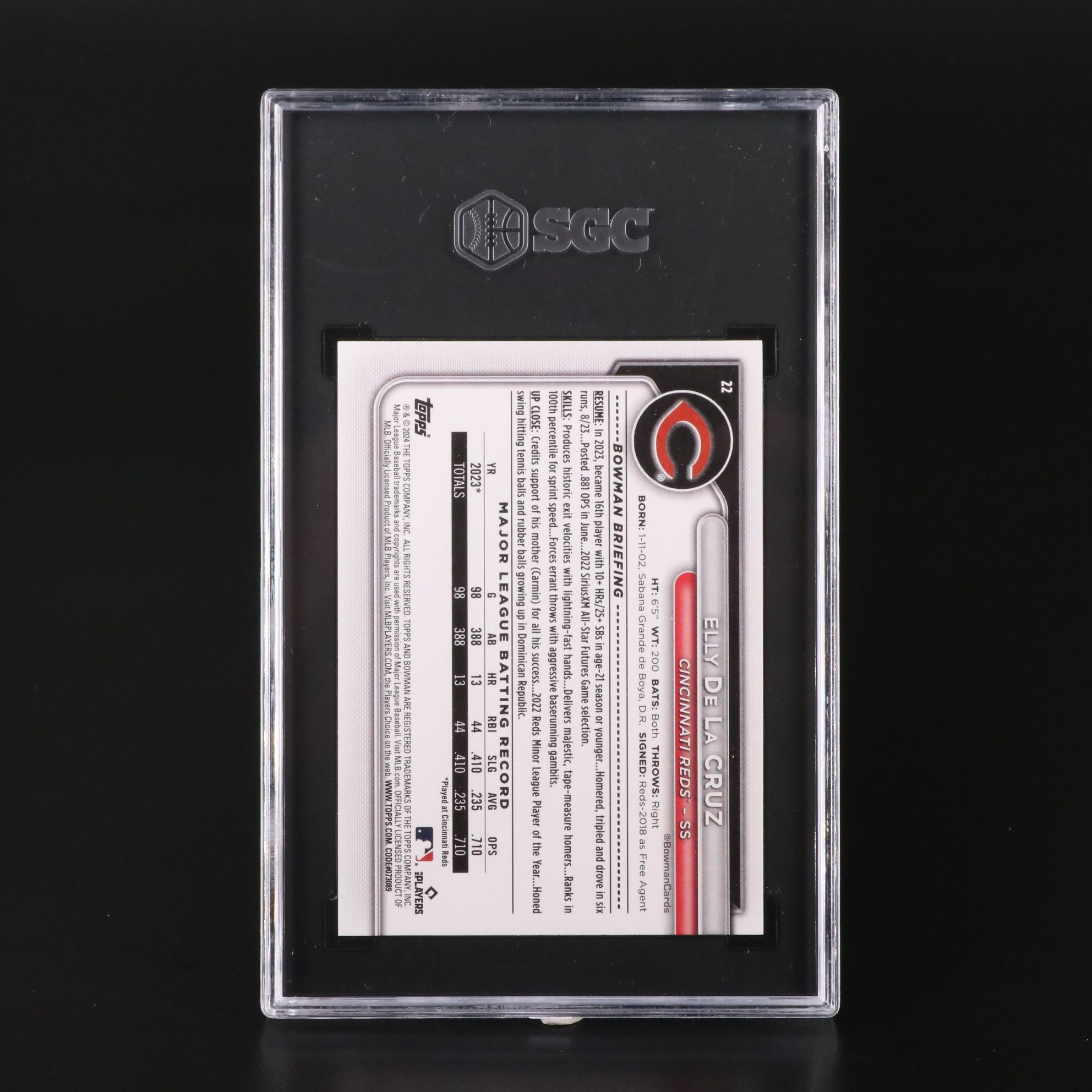 2024 Bowman Elly De La Cruz Cincinnati Reds Rookie Card Graded SGC 10