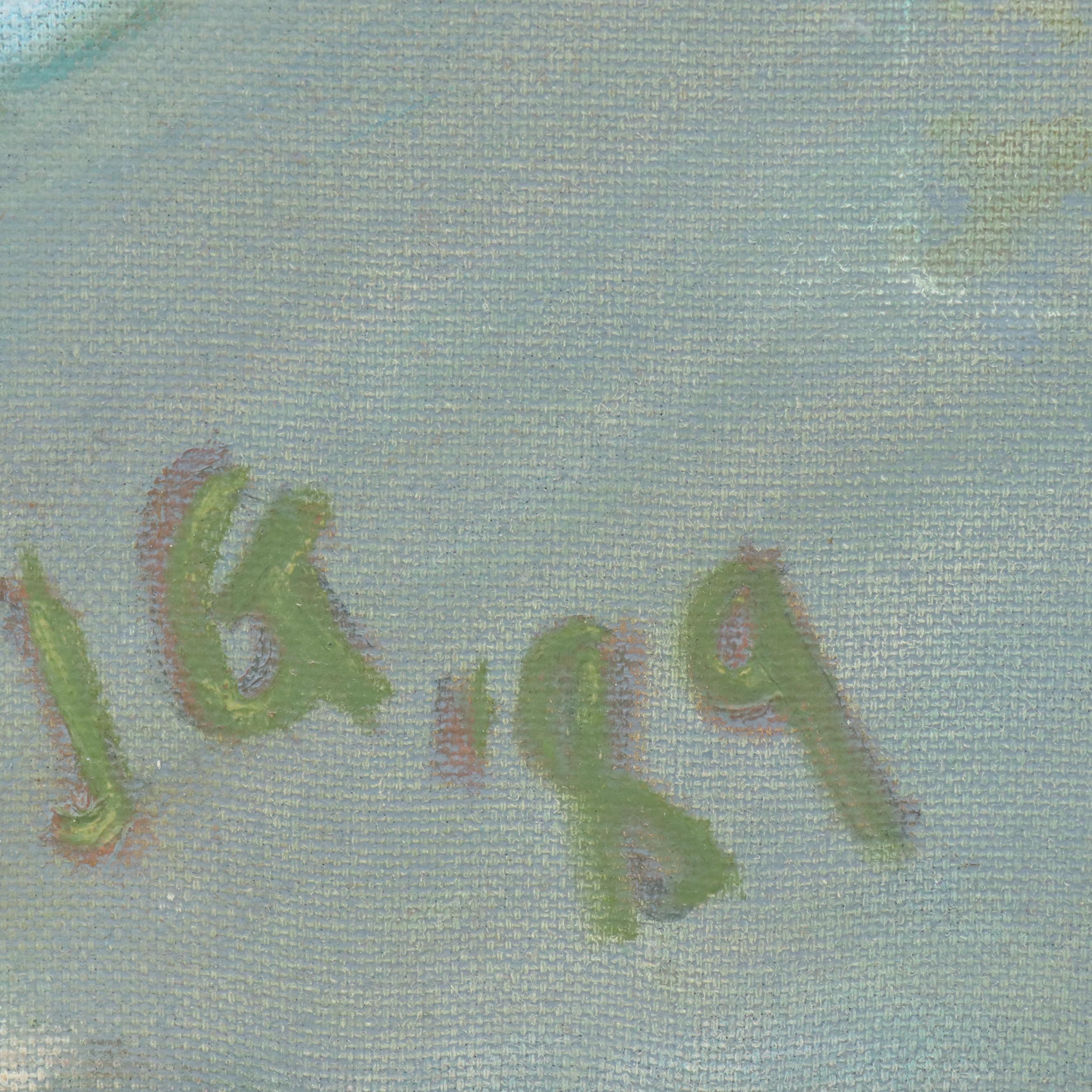 Janice Guttman Modernist Cityscape Acrylic Painting "Long Island City," 1989