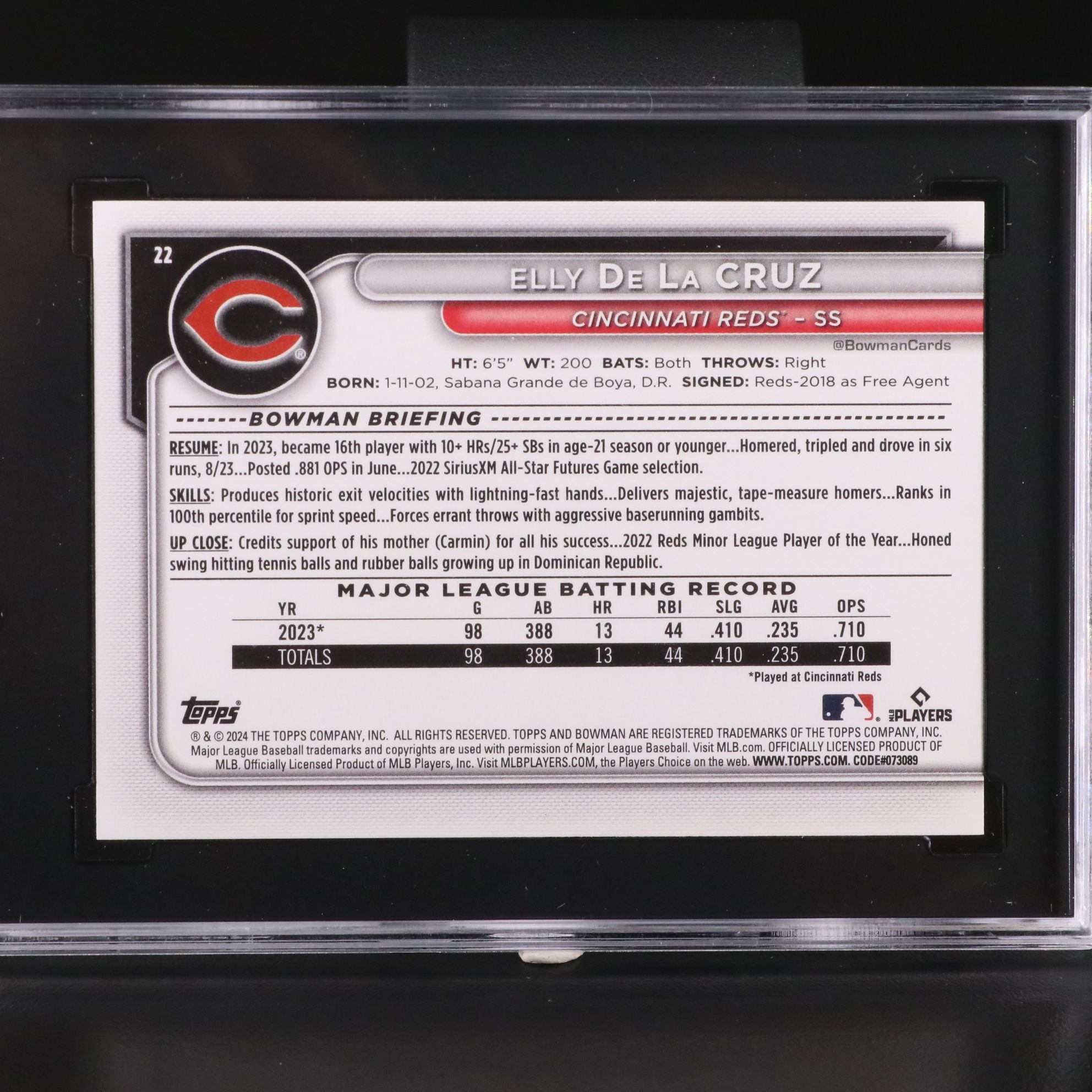 2024 Bowman Elly De La Cruz Cincinnati Reds Rookie Card Graded SGC 10