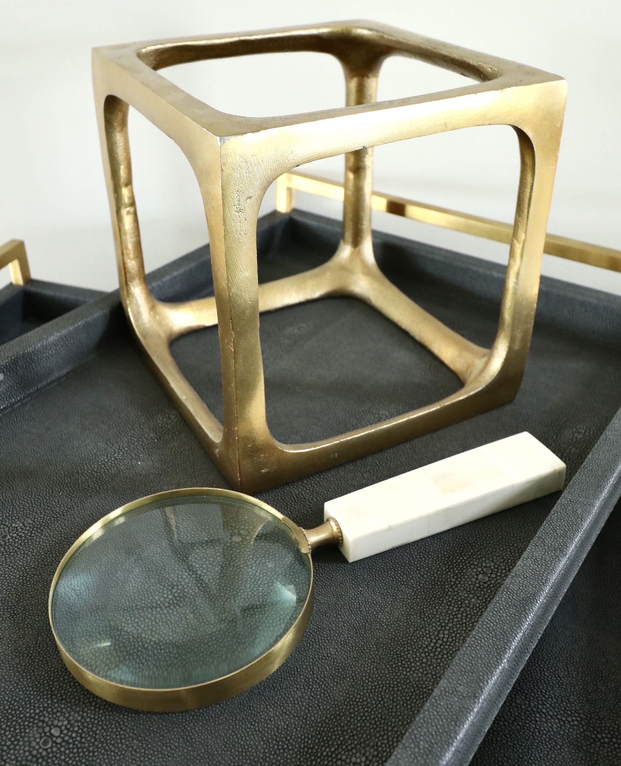 Shagreen Faux Leather Trays, Cyan Design Metal Bookends and Office Décor