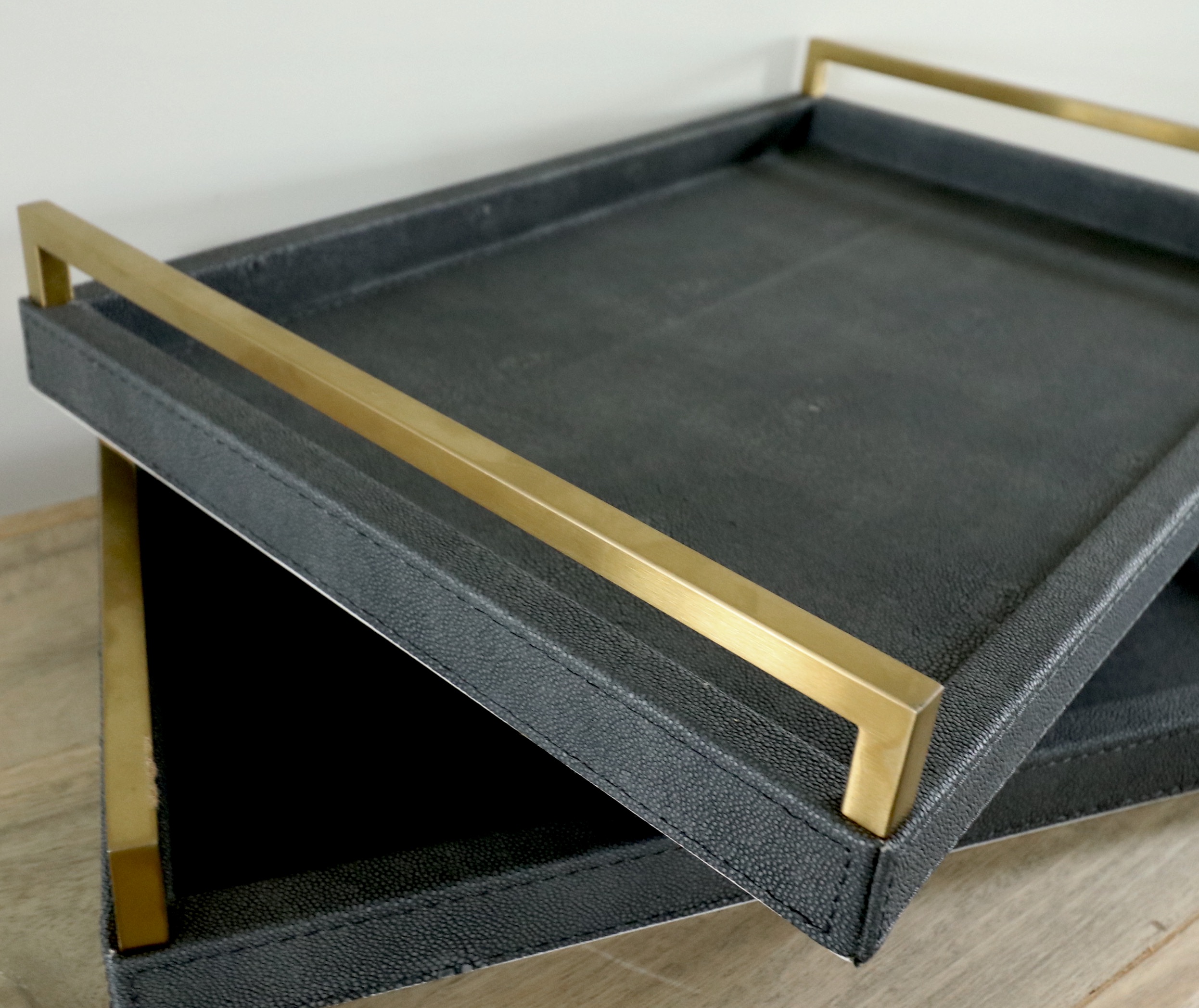 Shagreen Faux Leather Trays, Cyan Design Metal Bookends and Office Décor