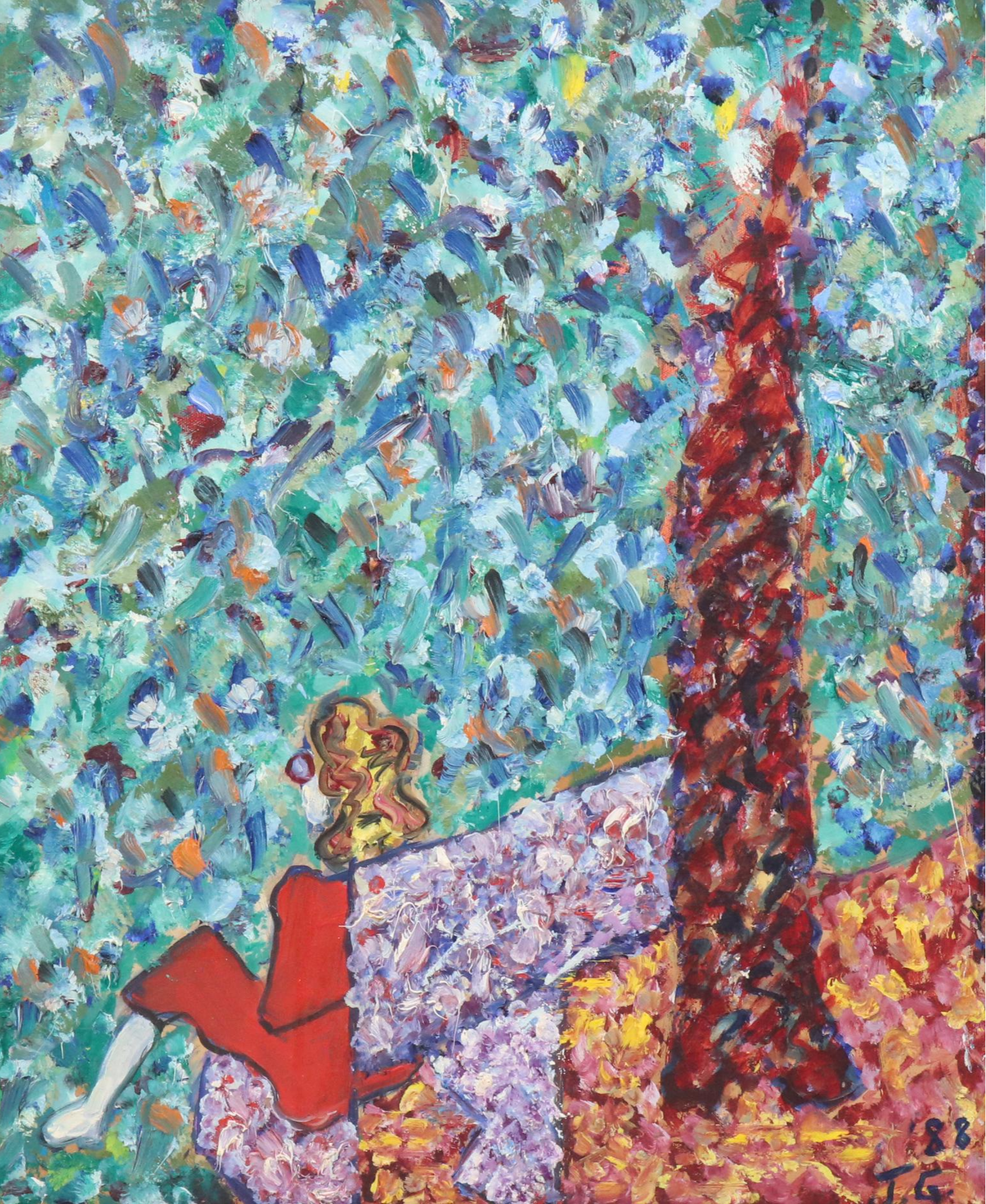 Janice Guttman Modernist Figural Oil Painting, 1988