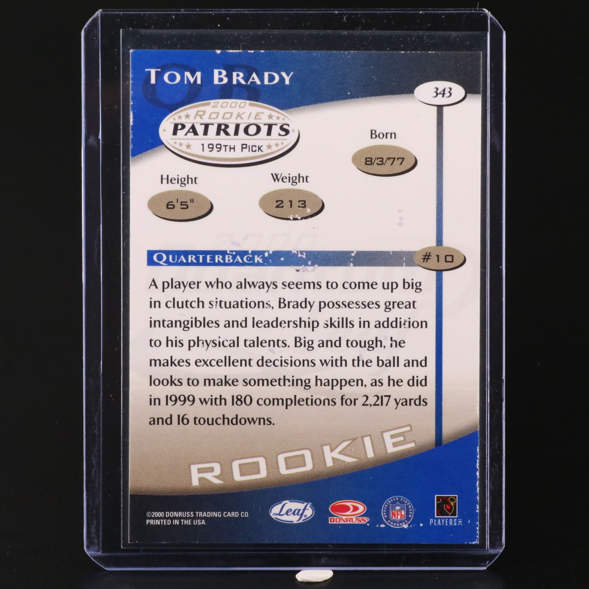 2000 Quantum Leaf Tom Brady Rookie Football Card