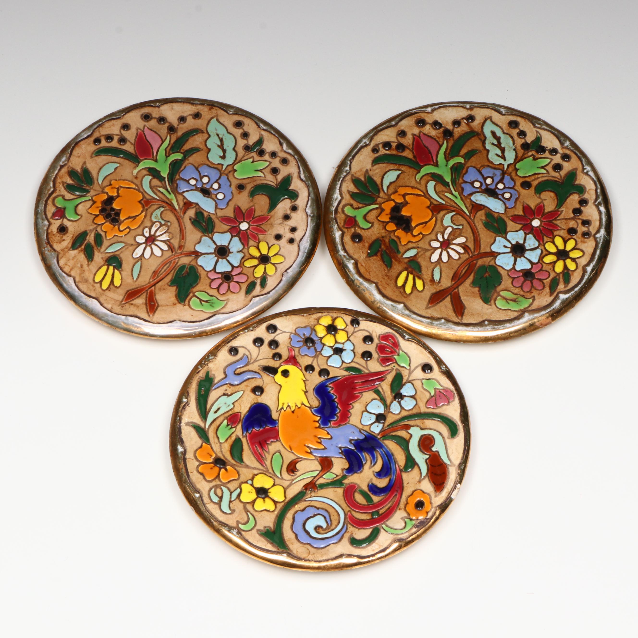 Sevillarte Gold Gilt Floral Ceramic Decorative Tiles