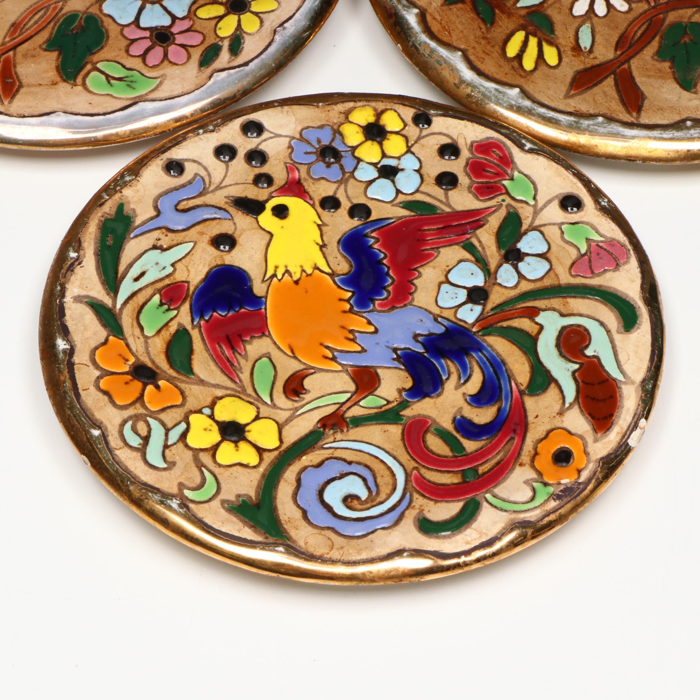 Sevillarte Gold Gilt Floral Ceramic Decorative Tiles