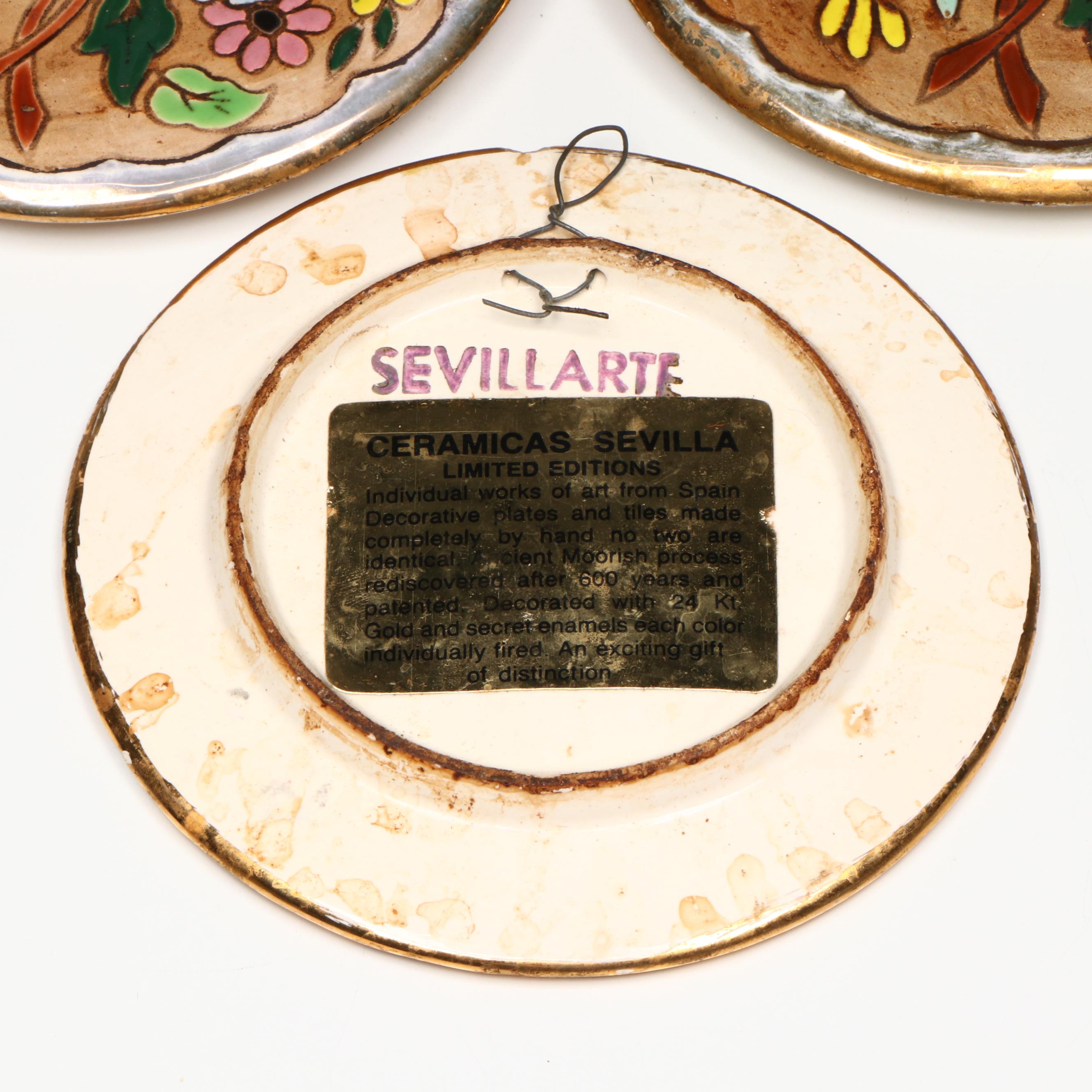 Sevillarte Gold Gilt Floral Ceramic Decorative Tiles