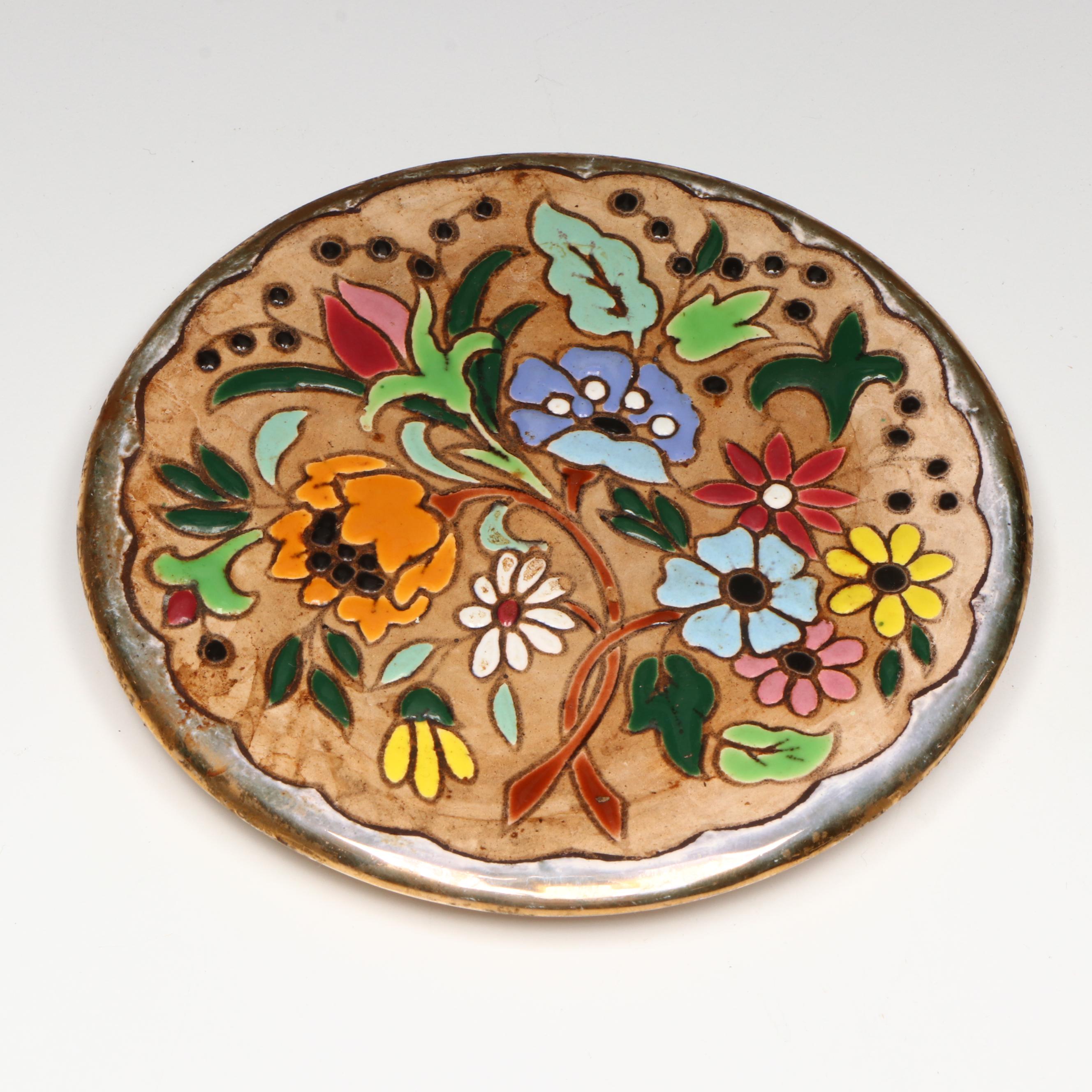 Sevillarte Gold Gilt Floral Ceramic Decorative Tiles