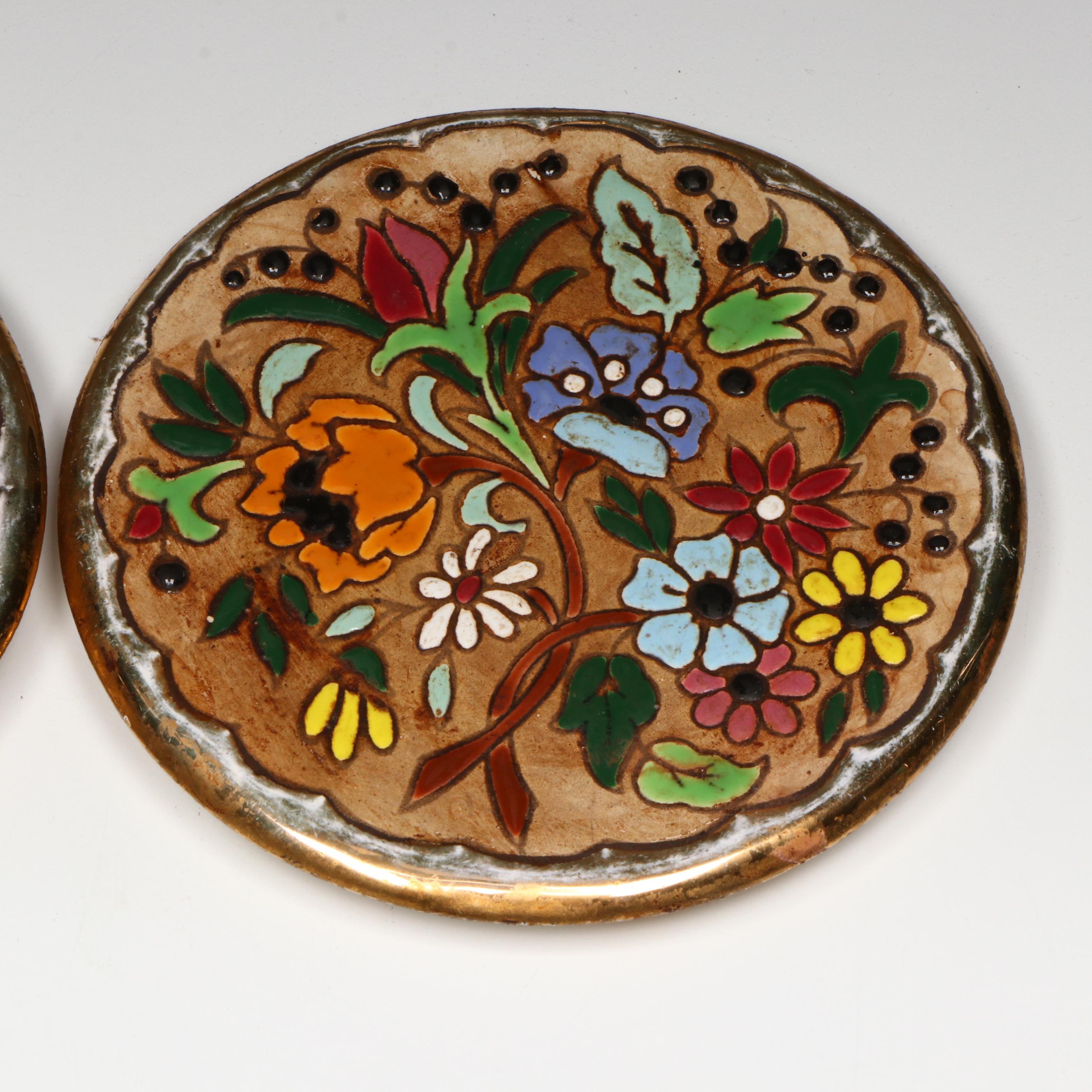 Sevillarte Gold Gilt Floral Ceramic Decorative Tiles