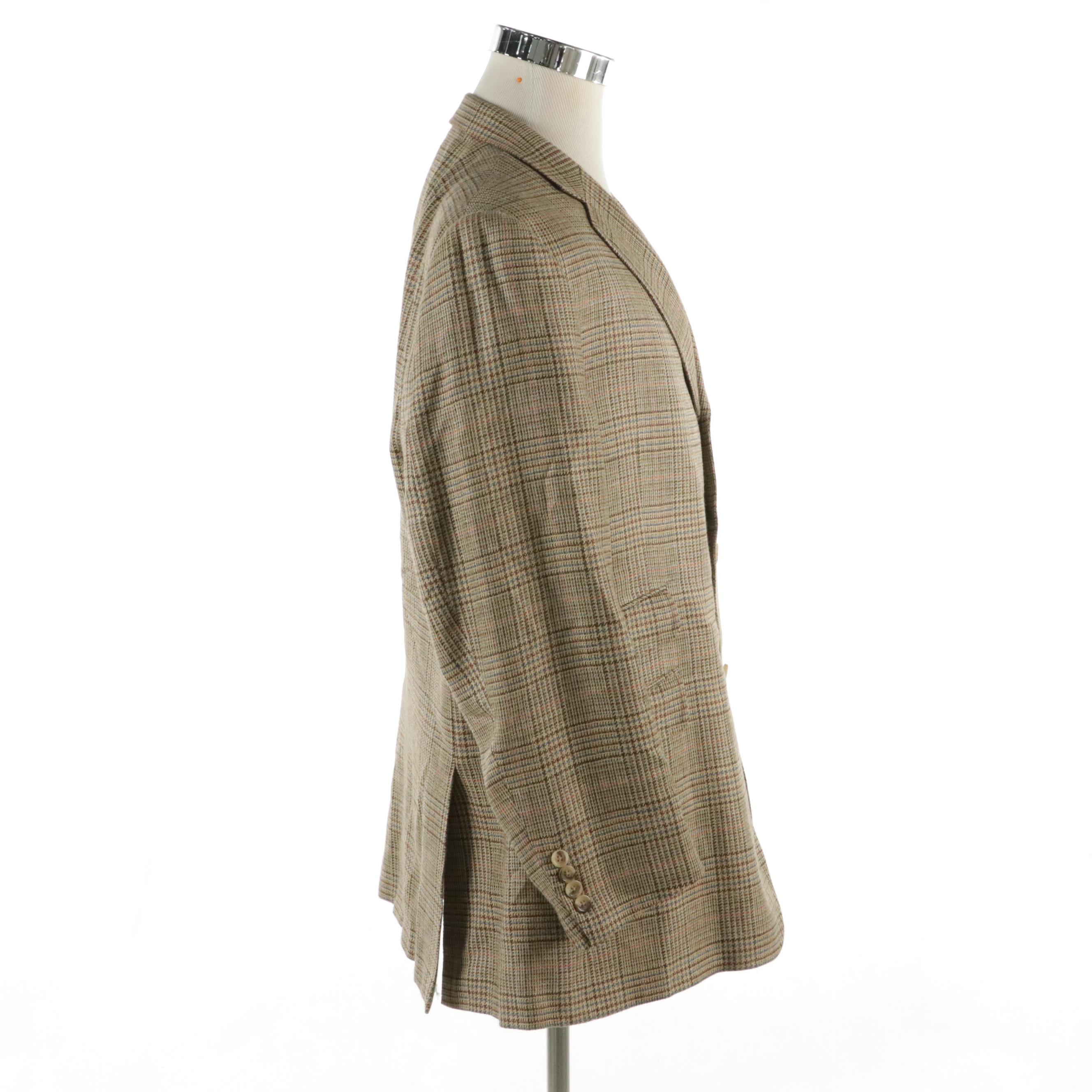 Burberry London Plaid Silk, Linen and Wool Blend Blazer